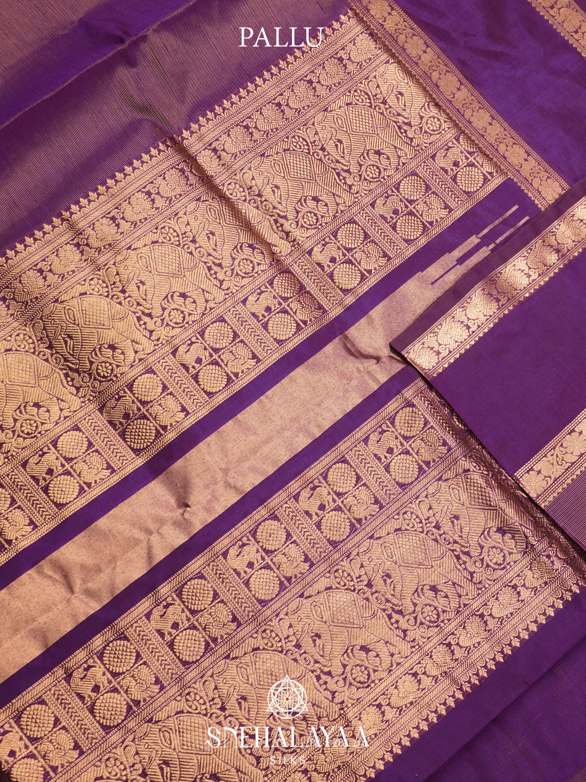 Purple Kanchi Silk Cotton Saree with Fine Gold Zari Stripes