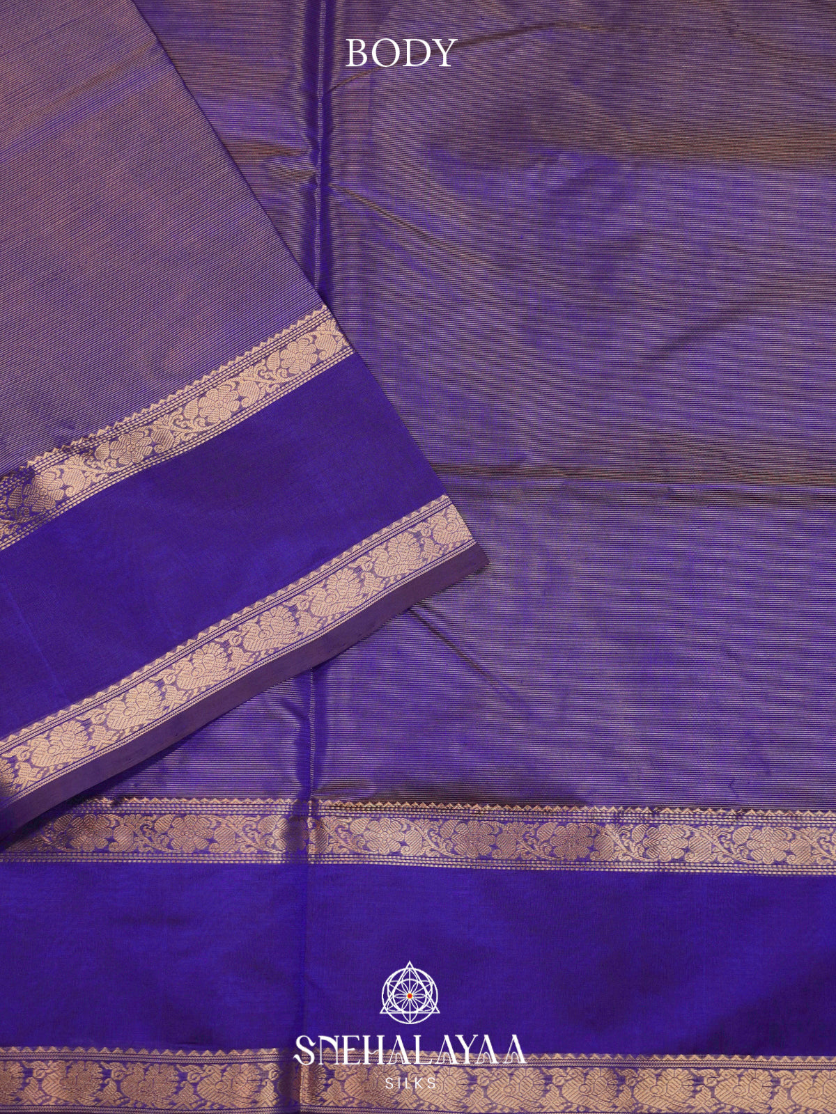 Ink-Blue Kanchi Silk Cotton Saree with Fine Gold Zari Stripes
