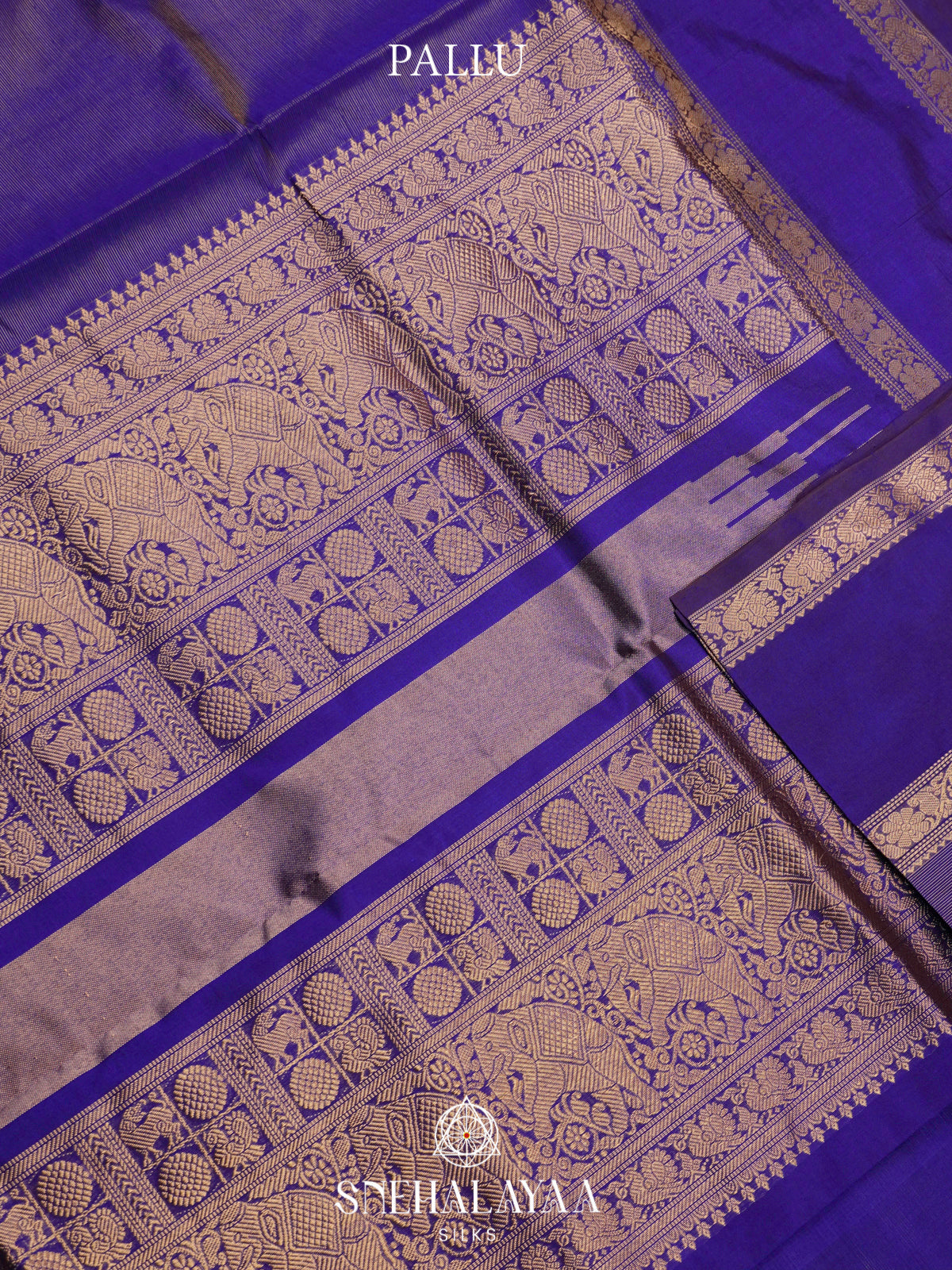 Ink-Blue Kanchi Silk Cotton Saree with Fine Gold Zari Stripes