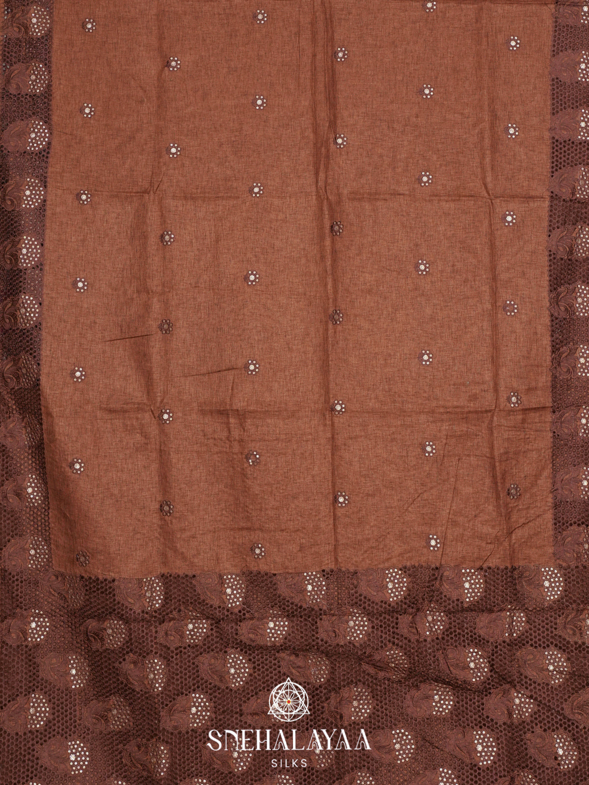 Brown Floral Embroidery Tussar Saree