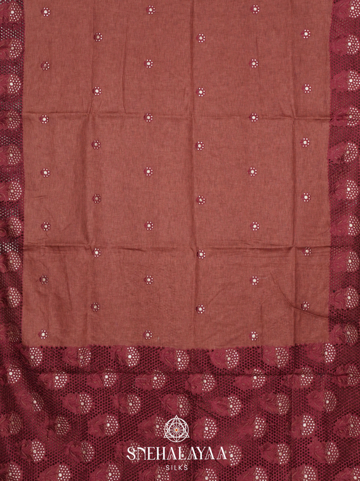 Brown Floral Embroidery Tussar Saree