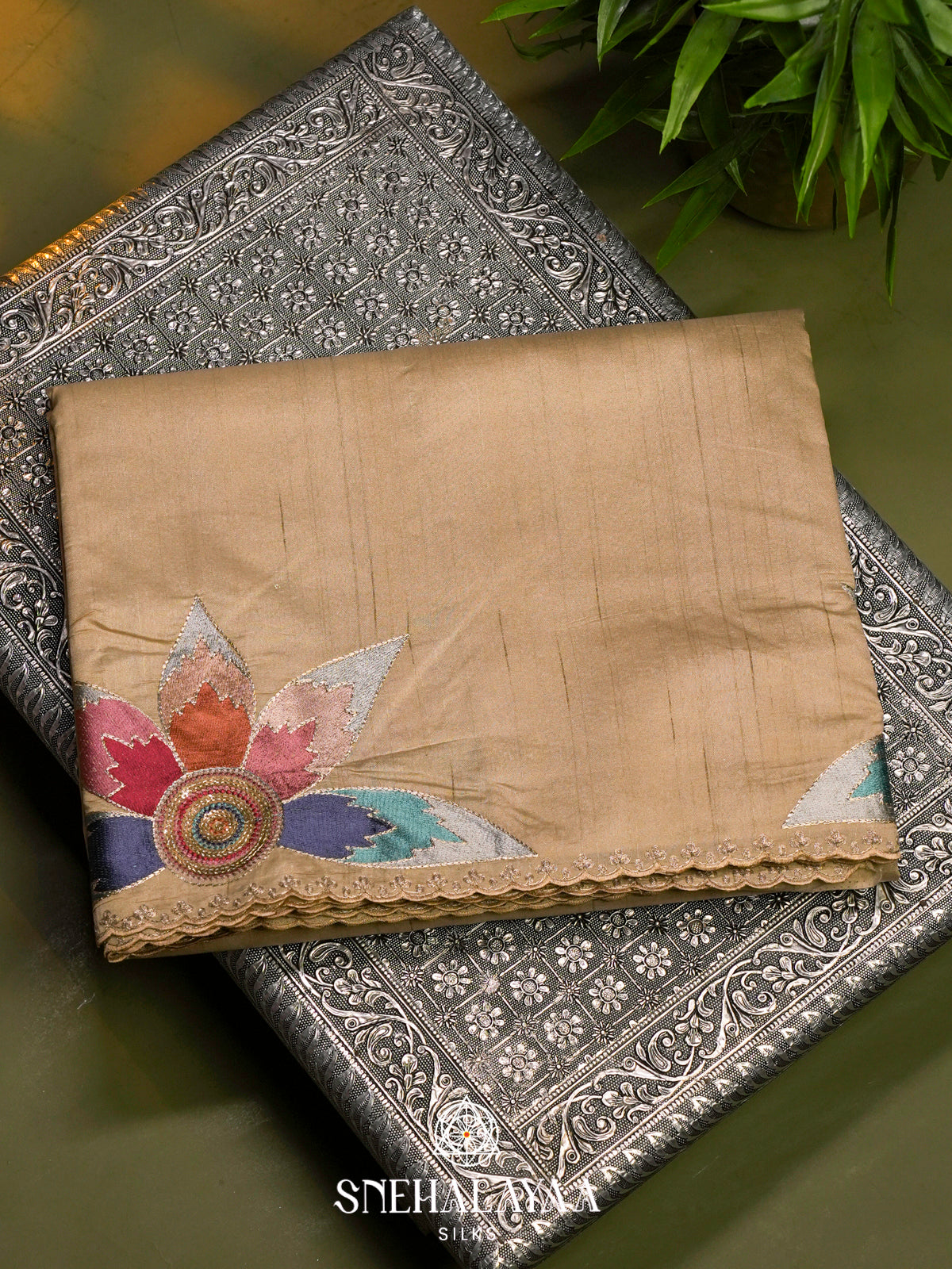 Beige Raw Silk Saree