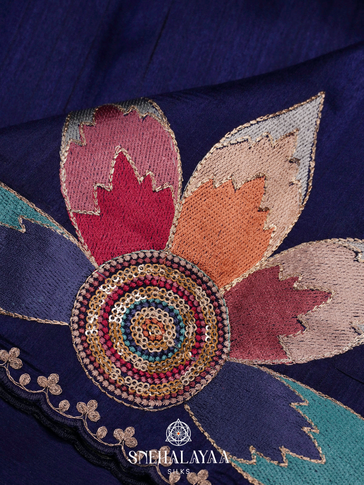 Navy Blue Raw Silk Saree