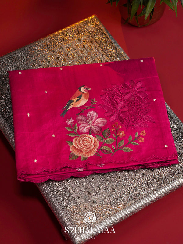 Pink Raw Silk Embroidery Saree
