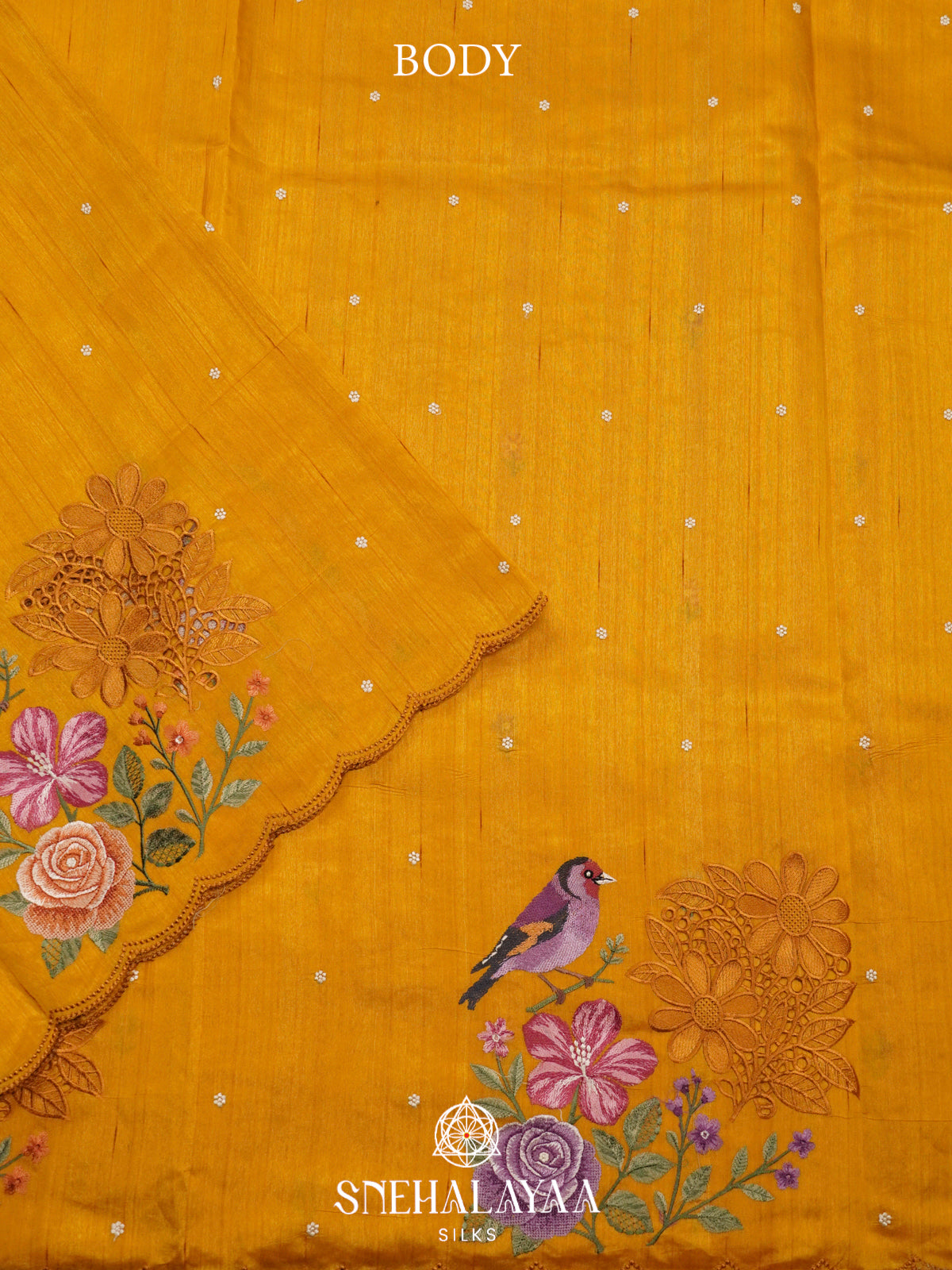 Mustard Yellow Raw Silk Embroidery Saree