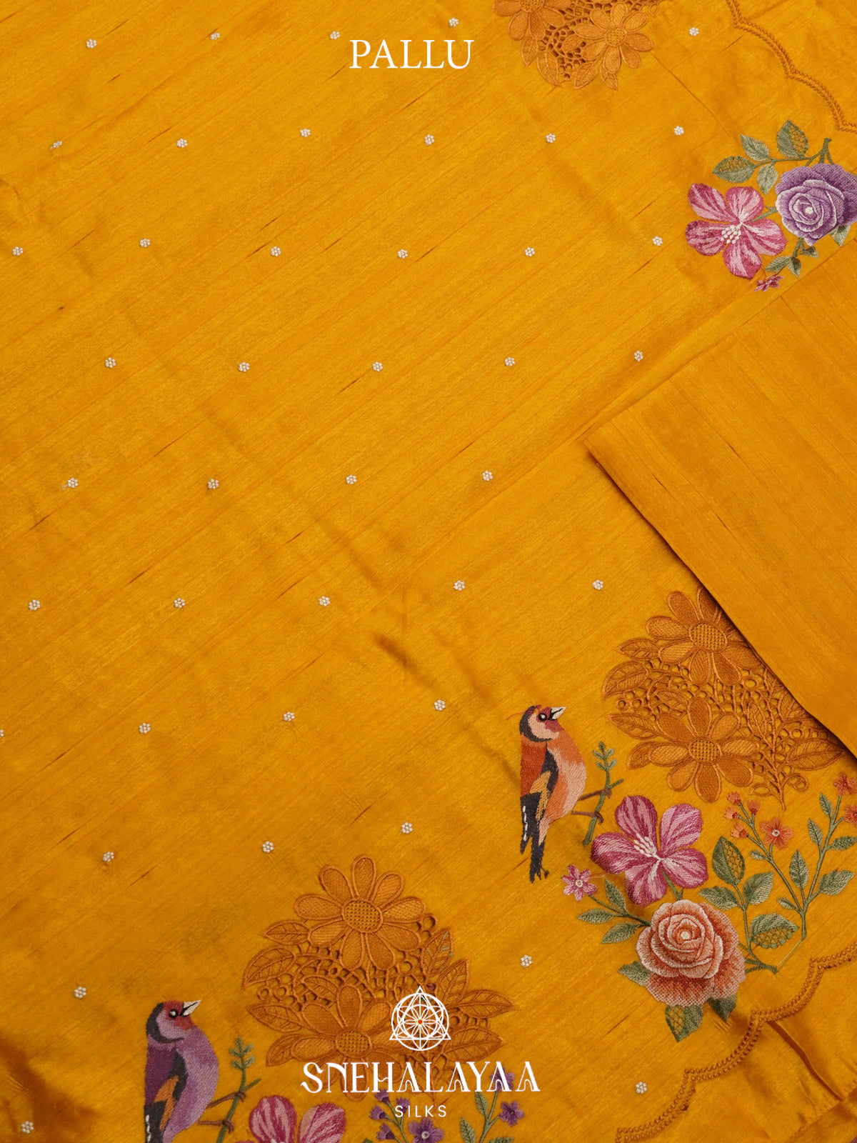 Mustard Yellow Raw Silk Embroidery Saree