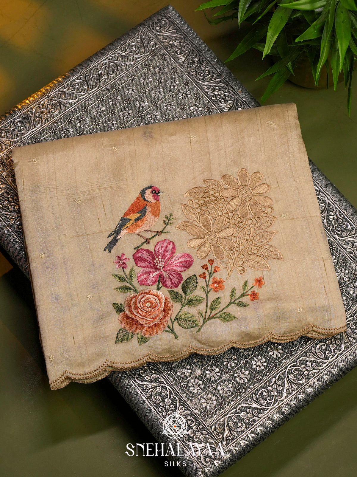 Beige Raw Silk Saree