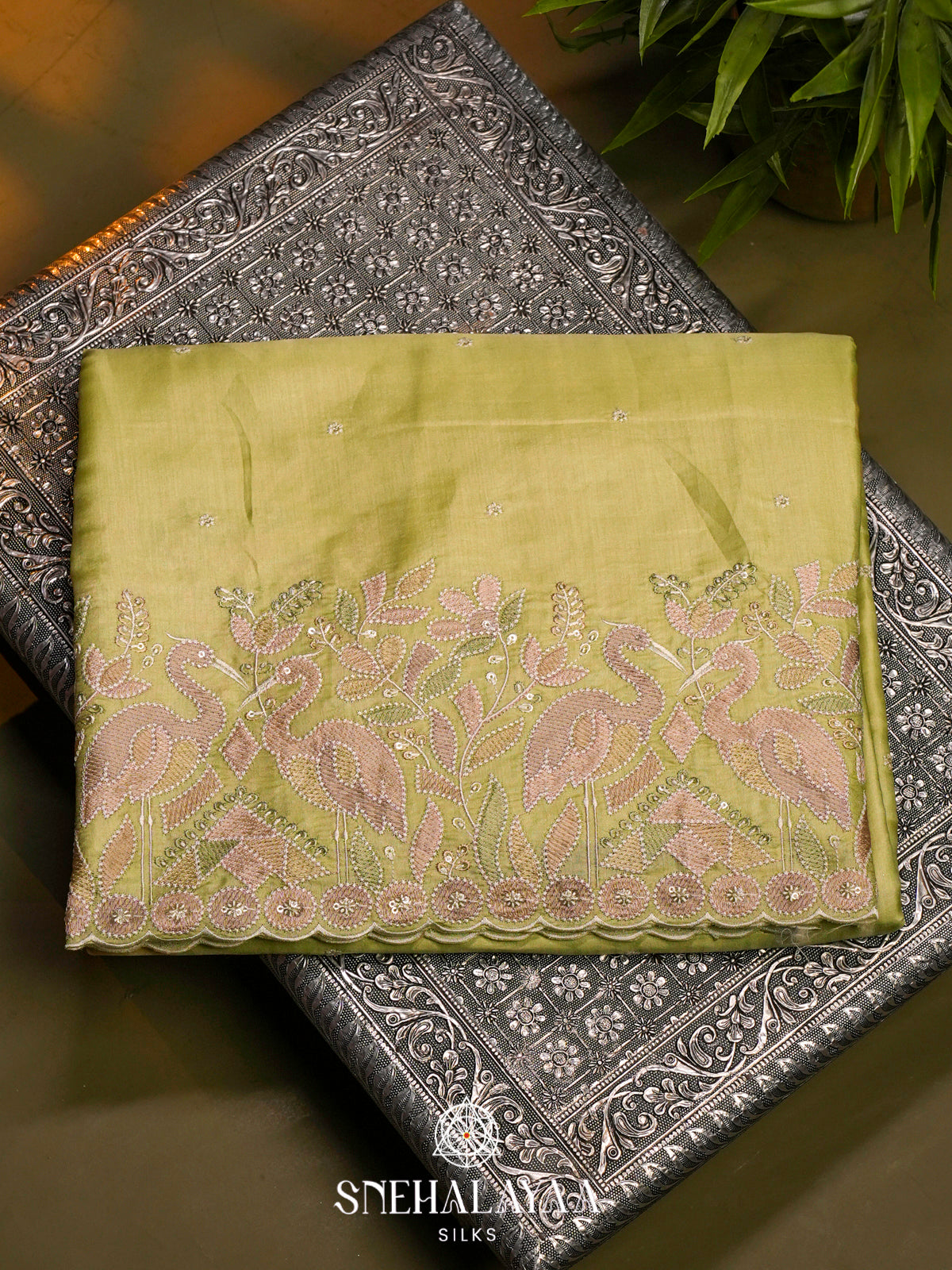 Lime Raw Silk Saree