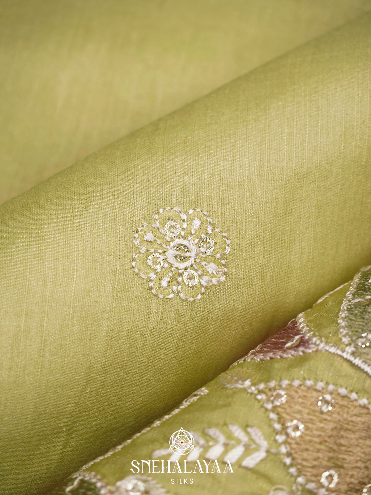 Lime Green Raw Silk Saree