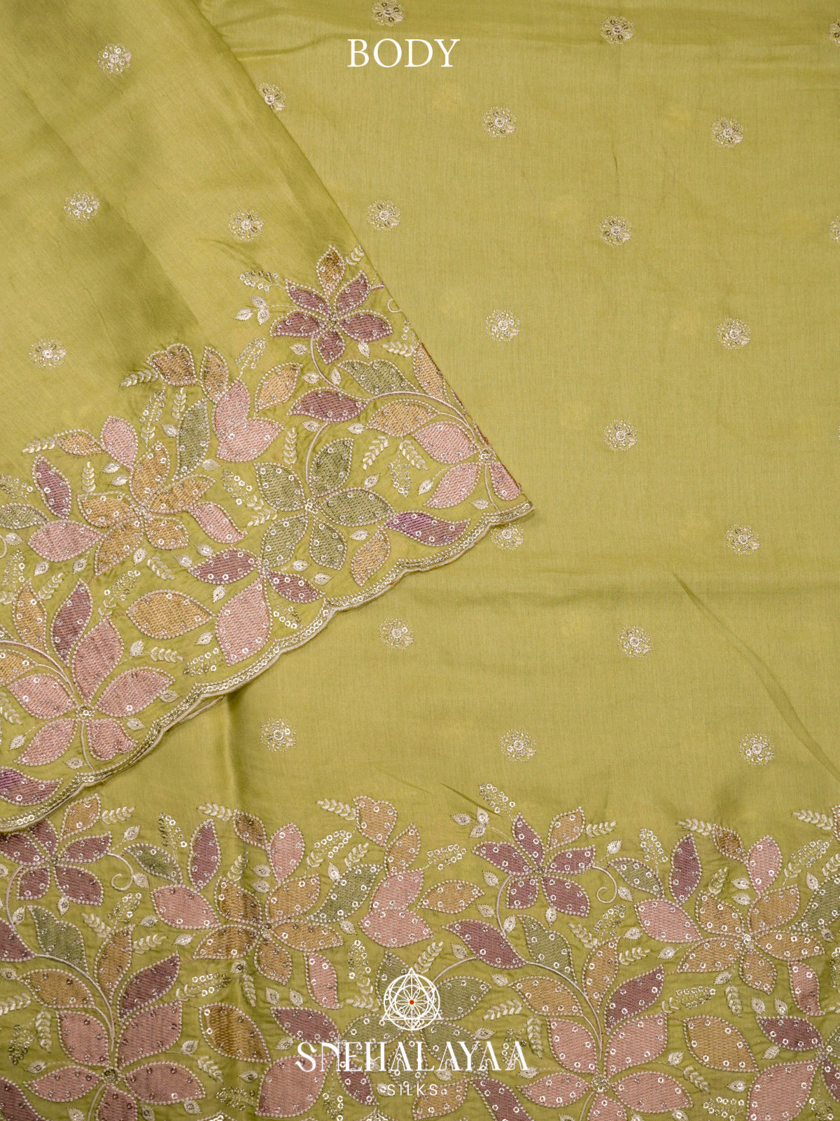 Lime Green Raw Silk Saree