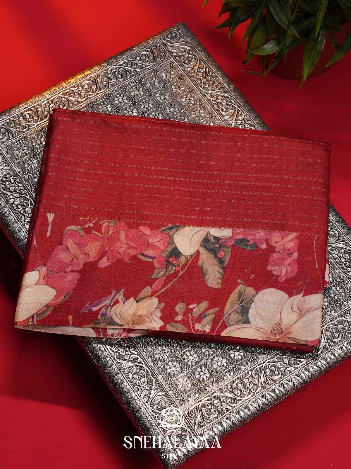 Red Tussar Saree