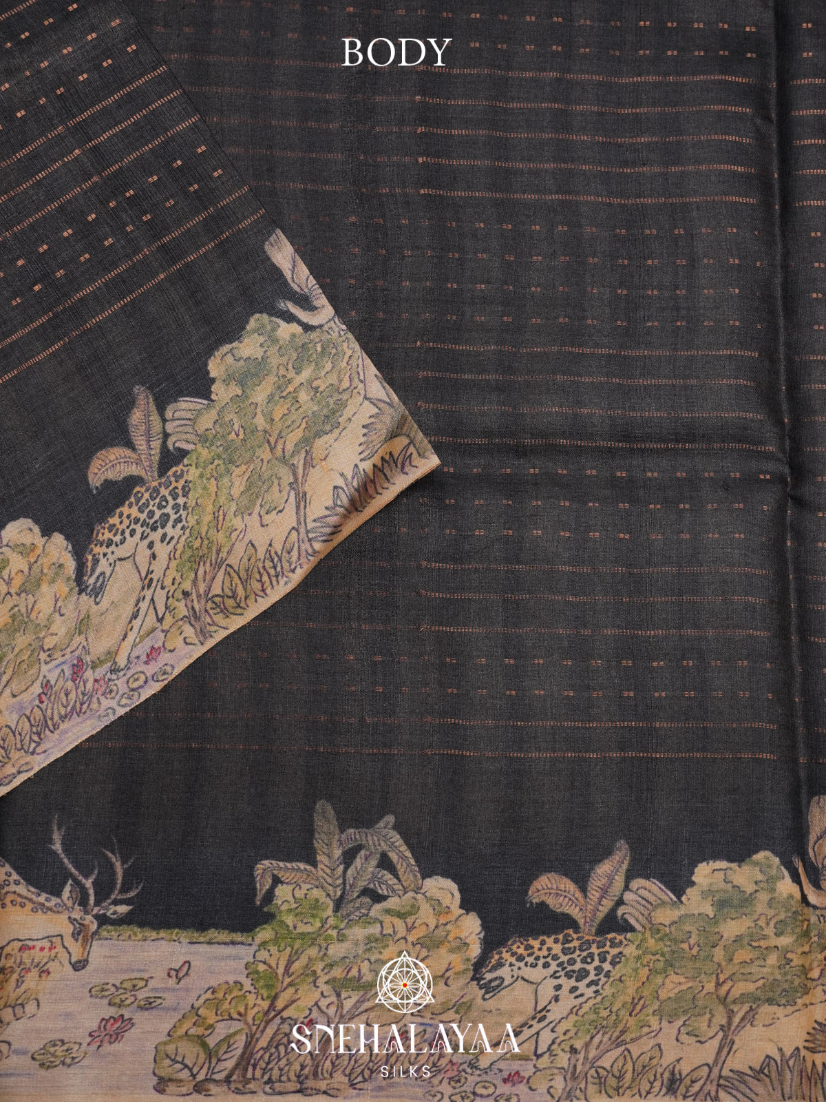 Charcol Black Tussar Saree