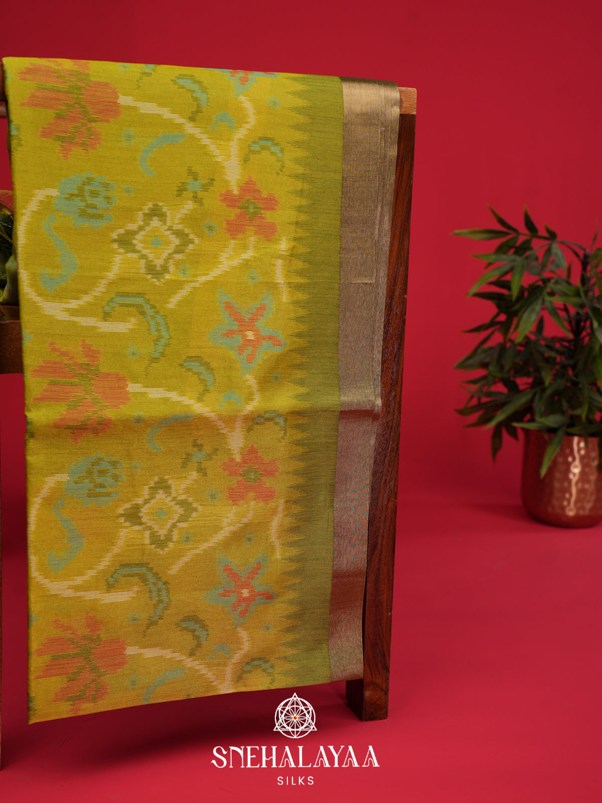 Lime Green Raw Silk Saree