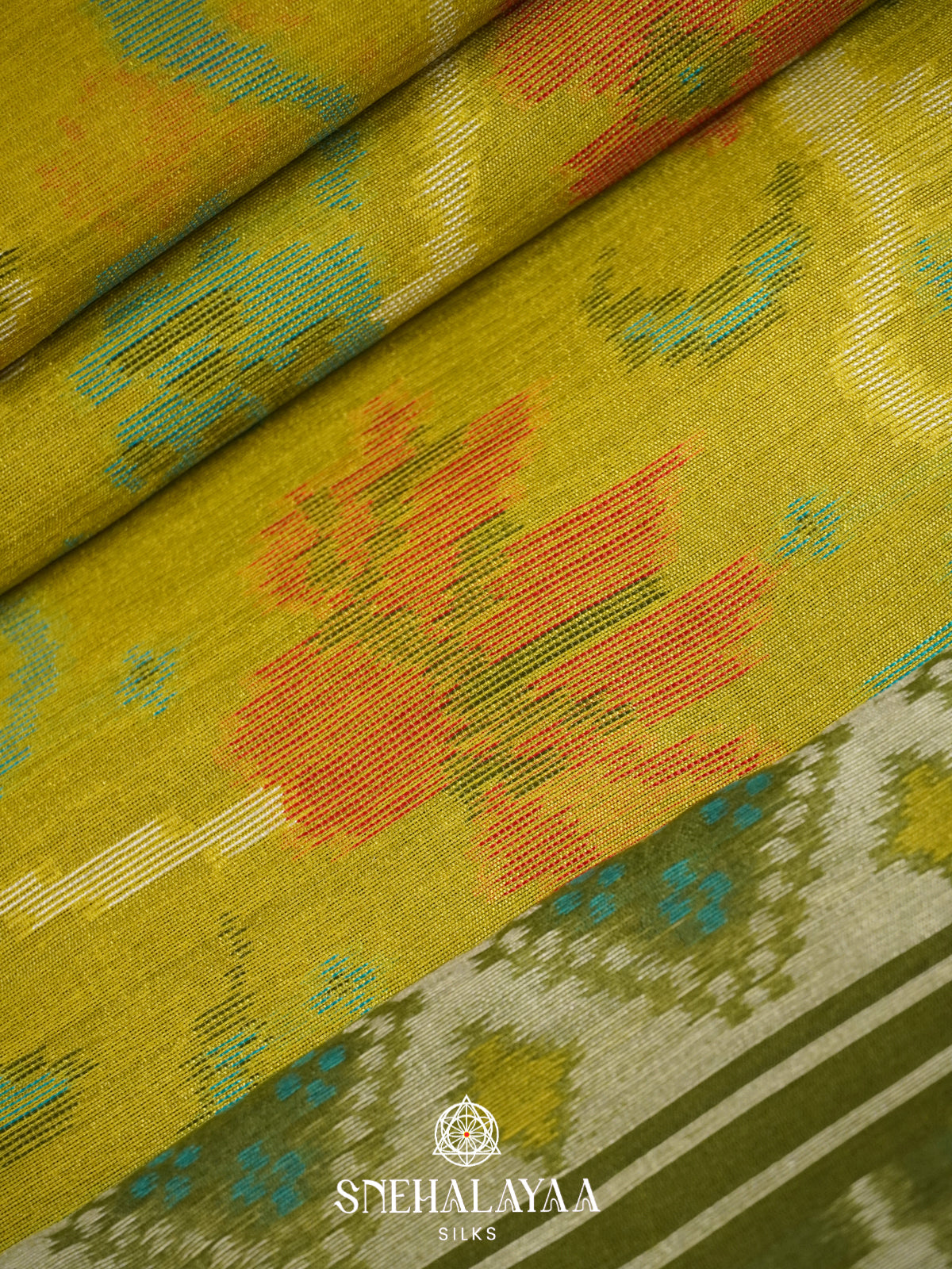Lime Green Raw Silk Saree