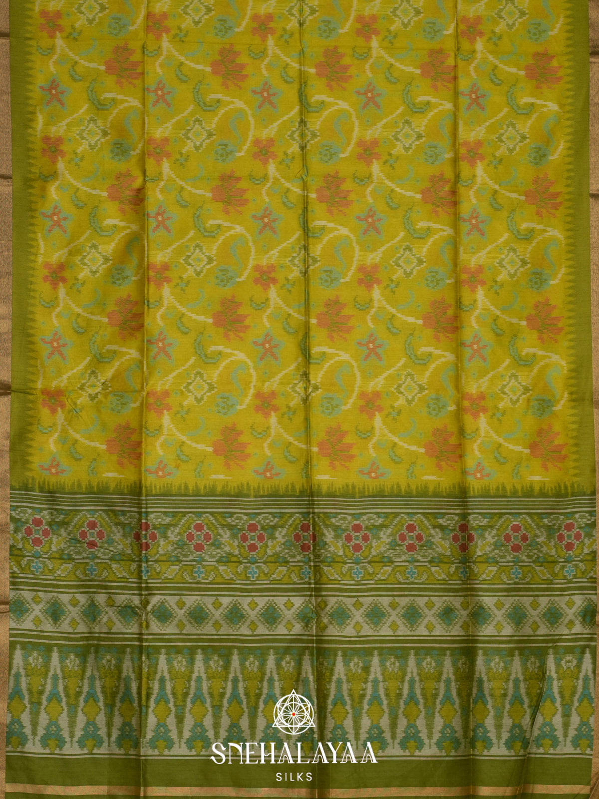 Lime Green Raw Silk Saree