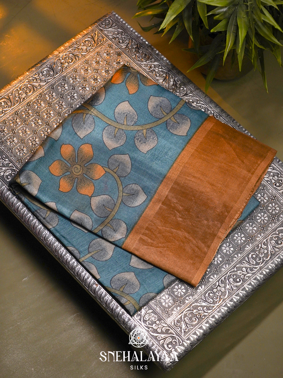 Blue  Tussar Saree