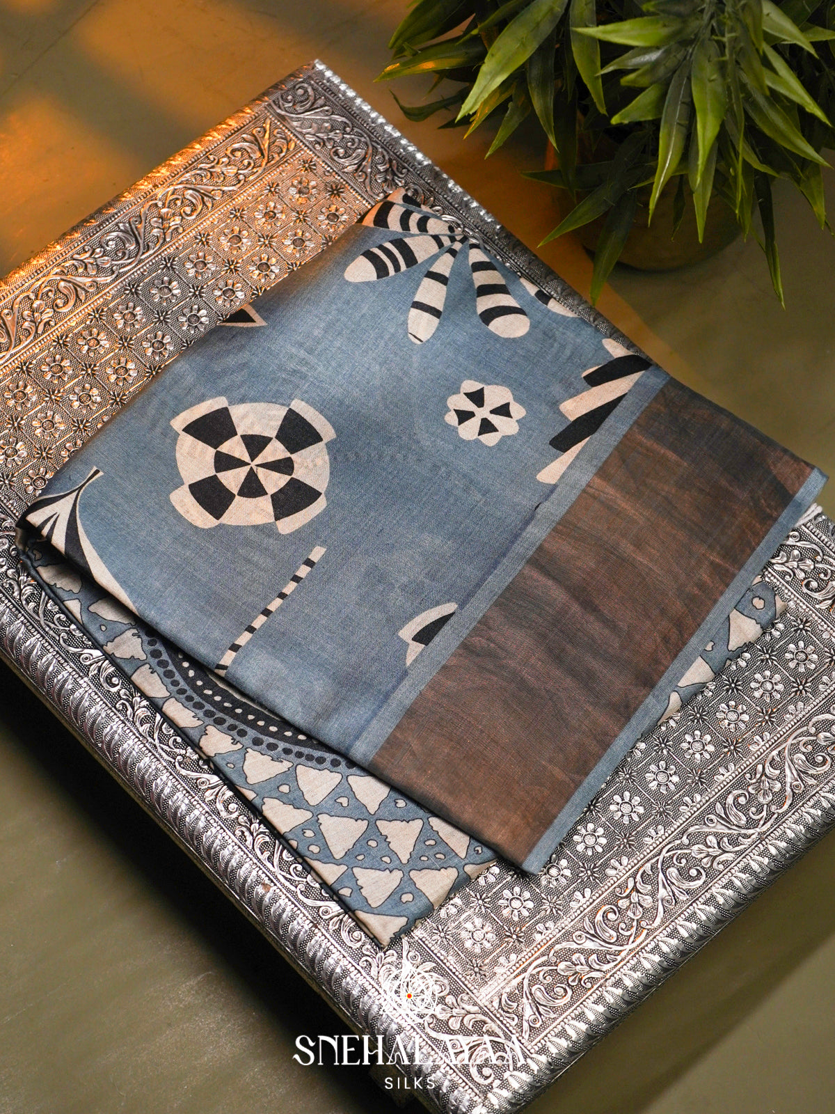 Blue  Tussar Saree