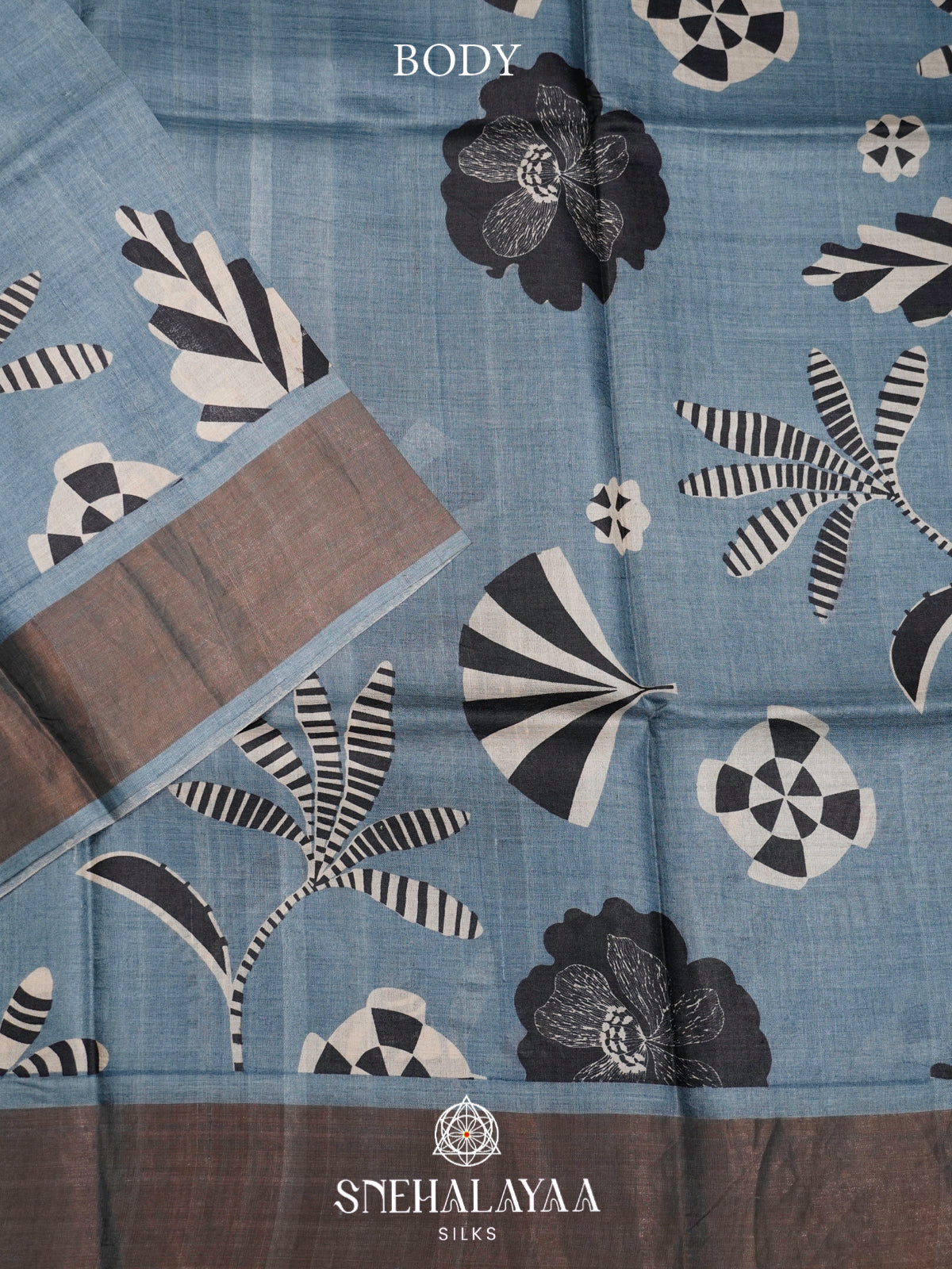 Blue  Tussar Saree