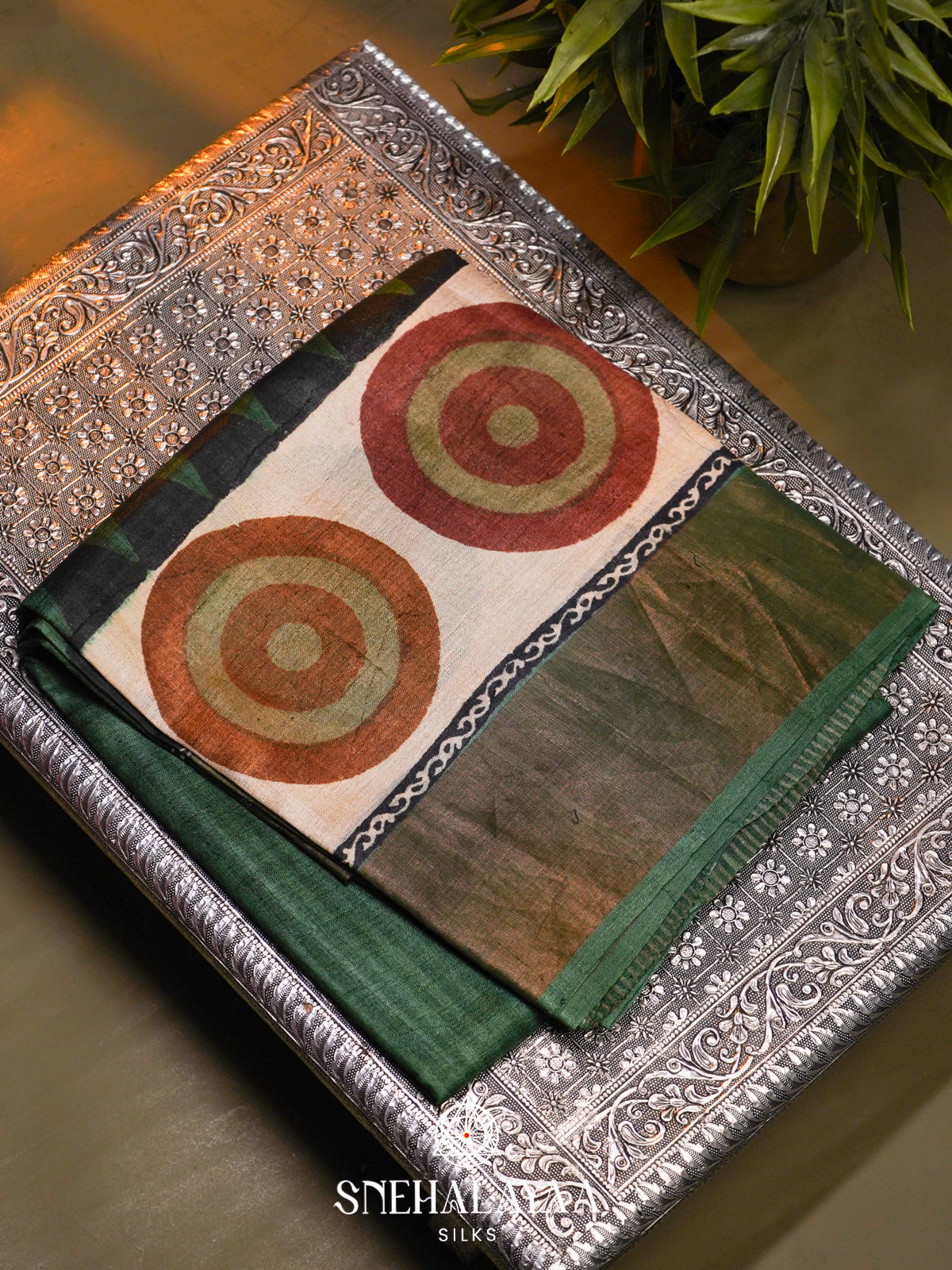 Forest Green  Tussar Saree