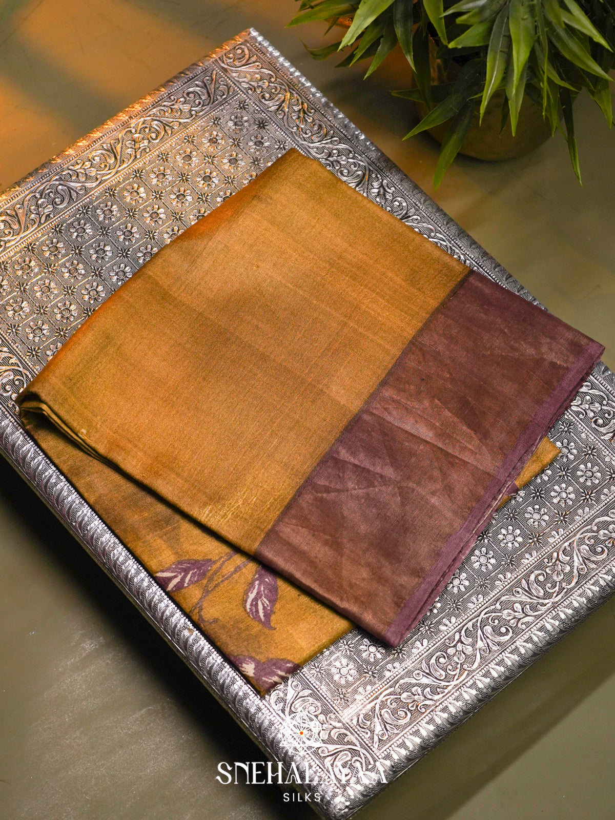 Mustard Yellow  Tussar Saree