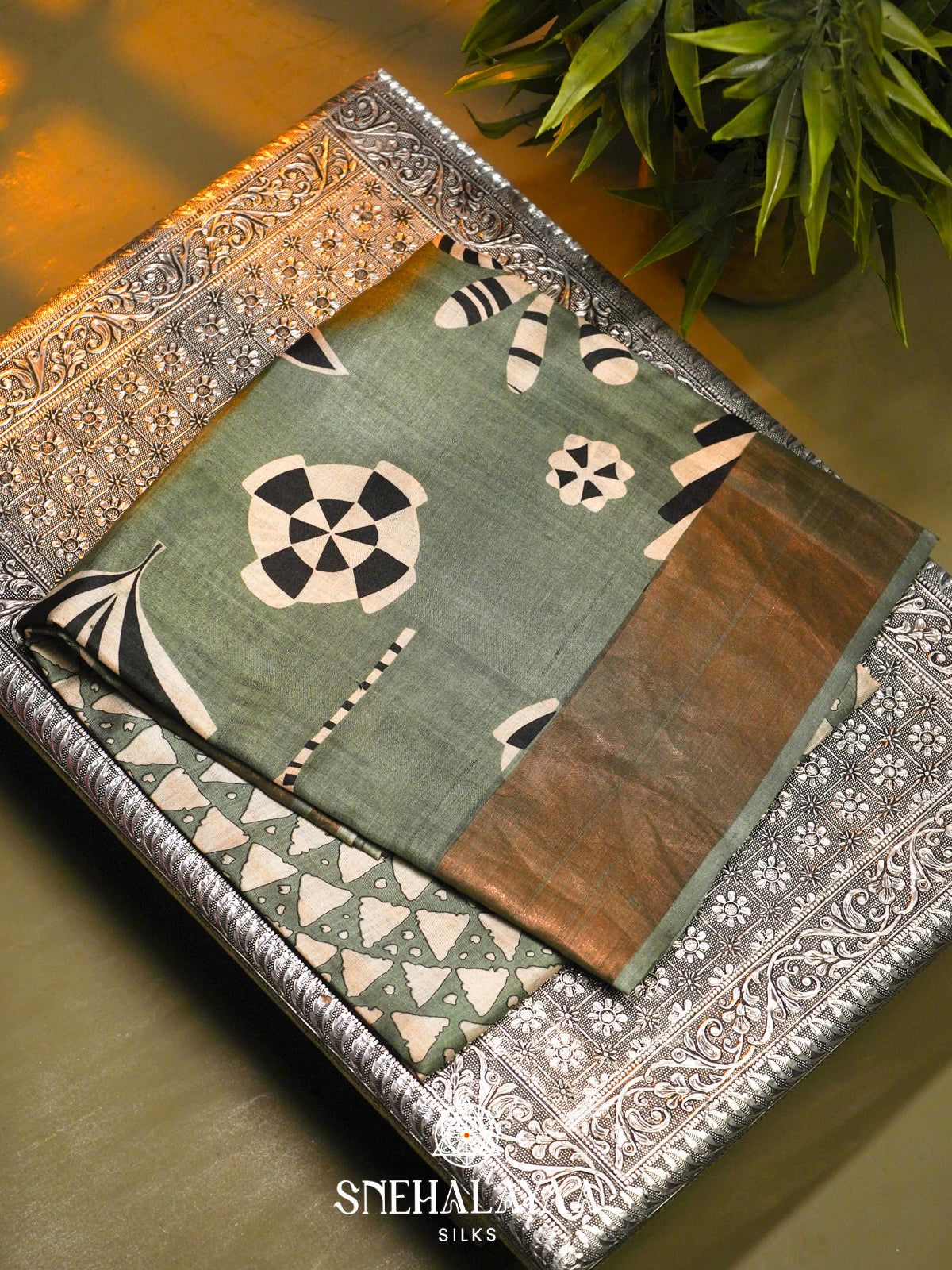 Sage Green  Tussar Saree