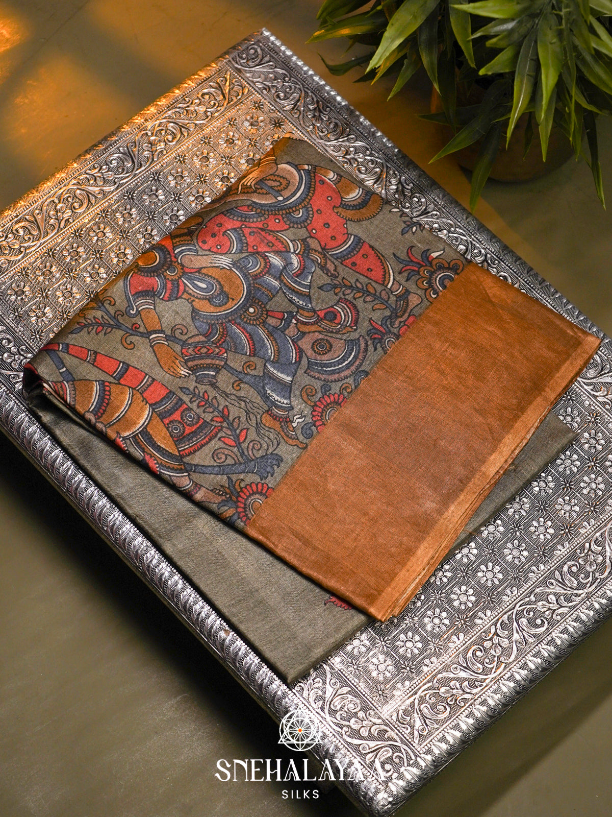Brown  Tussar Saree