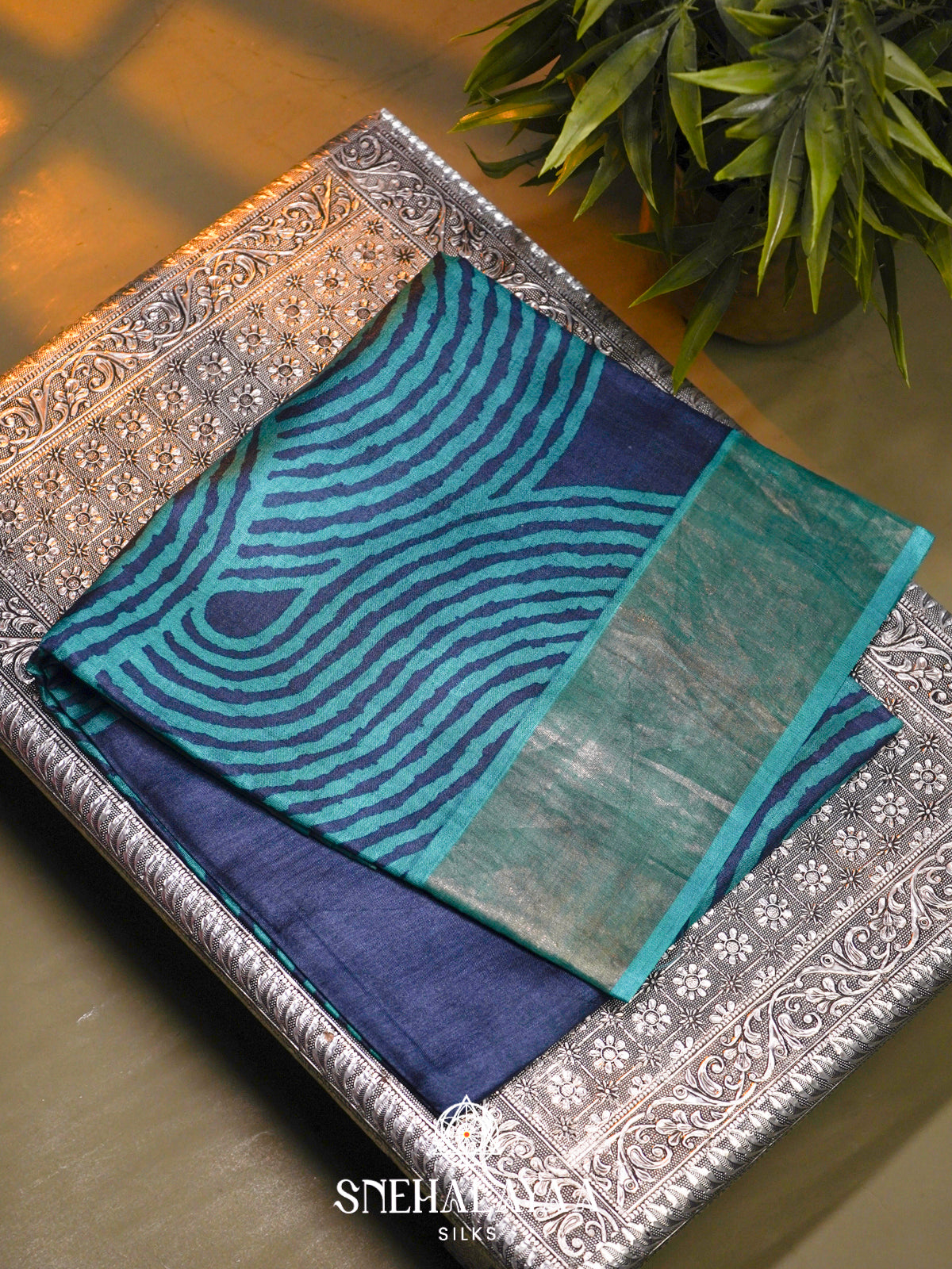 Navy Blue  Tussar Saree
