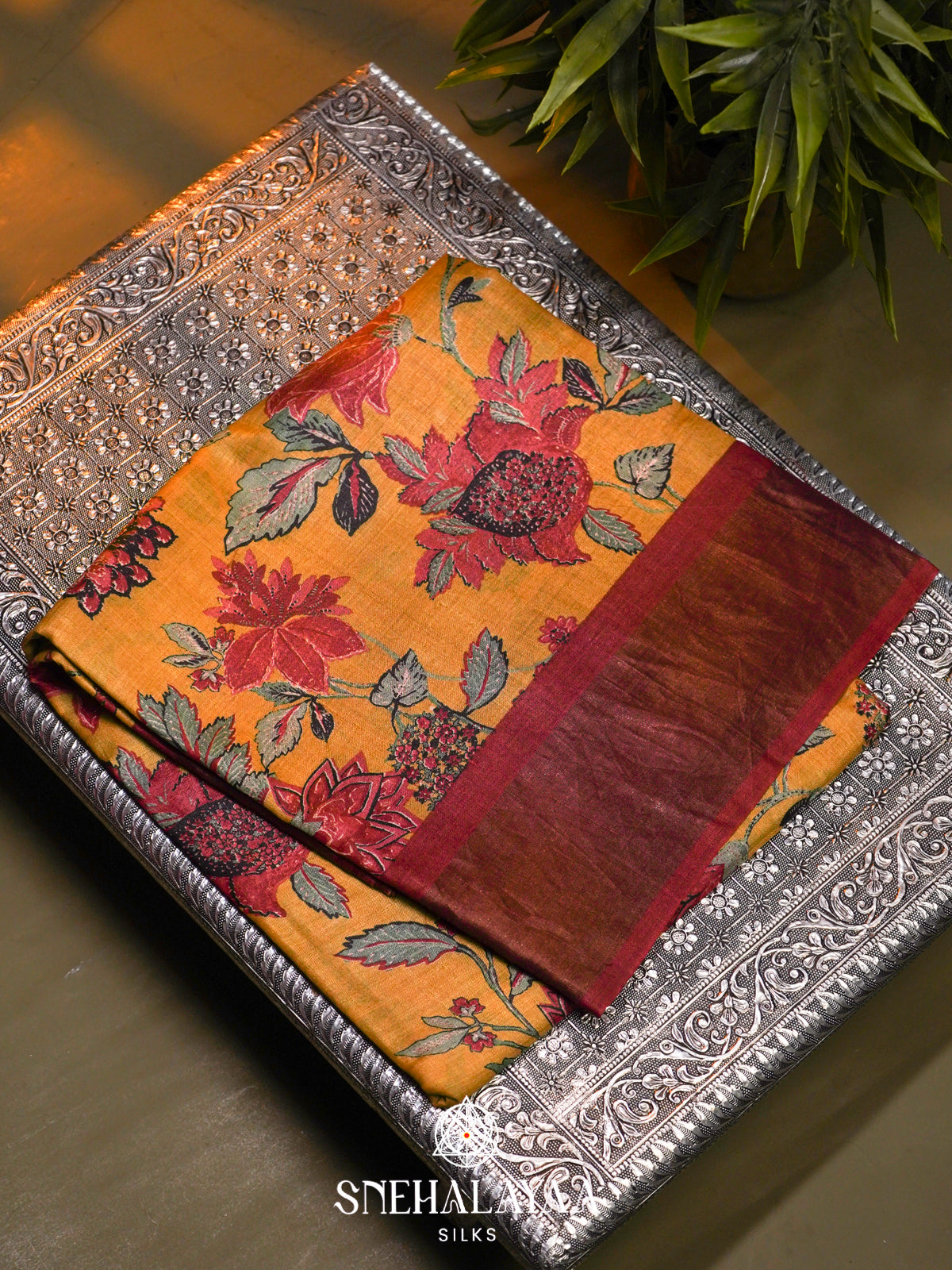 Mango Yellow  Tussar Saree