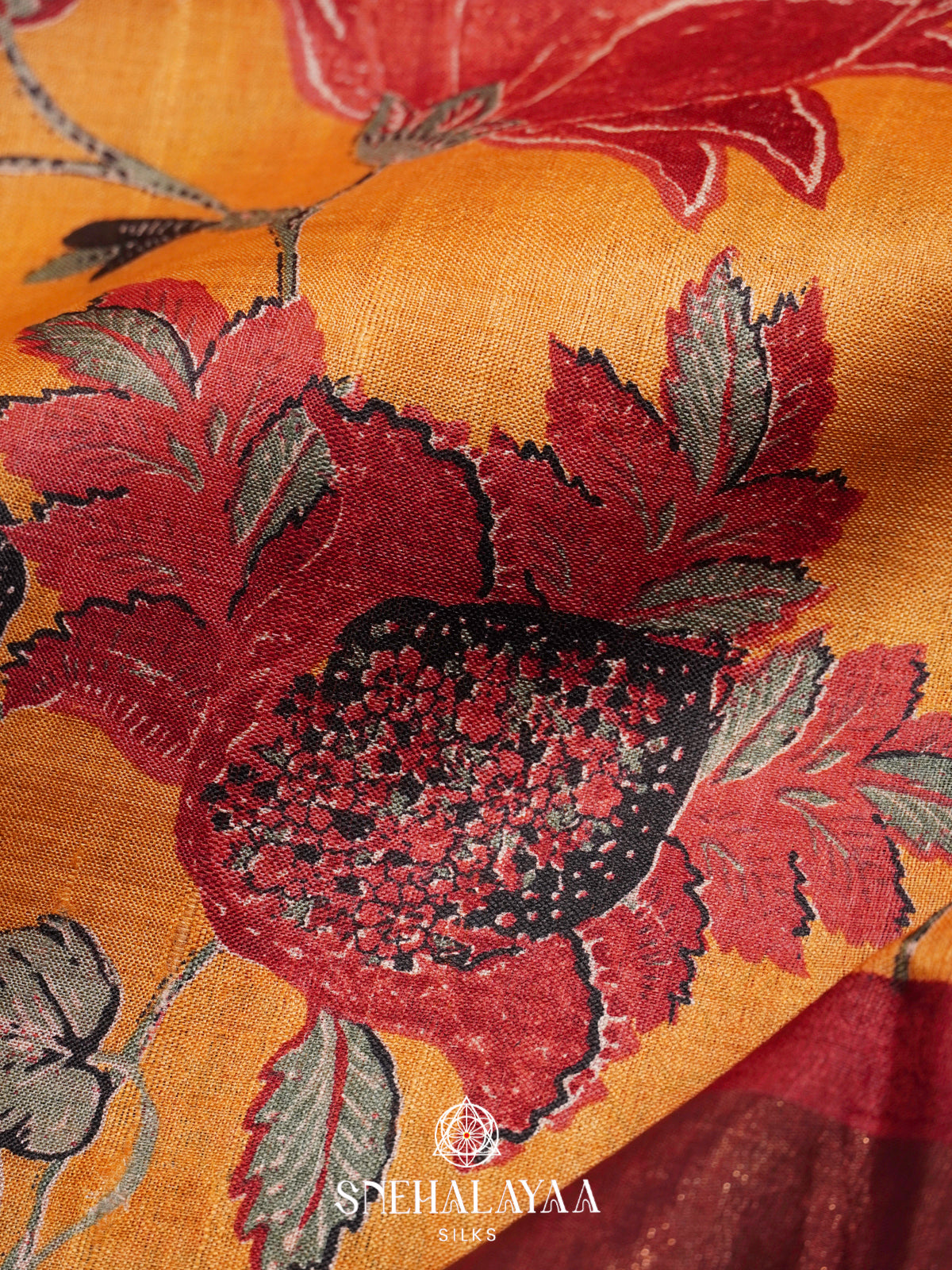 Mango Yellow  Tussar Saree