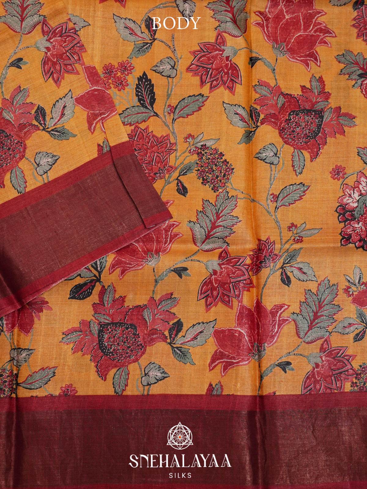 Mango Yellow  Tussar Saree