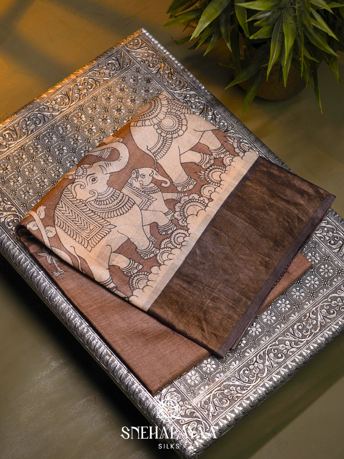Brown  Tussar Saree