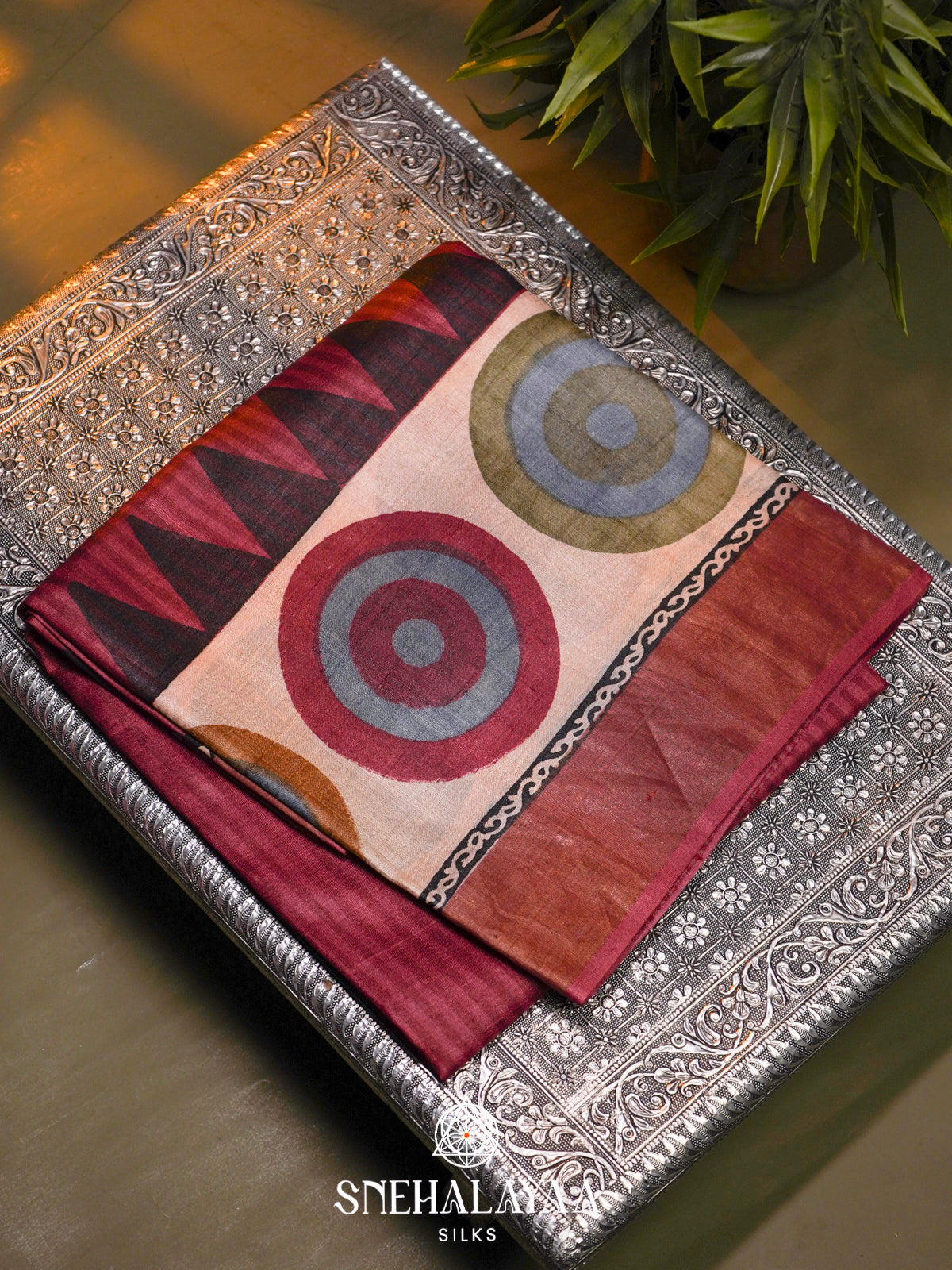 Maroon  Tussar Saree