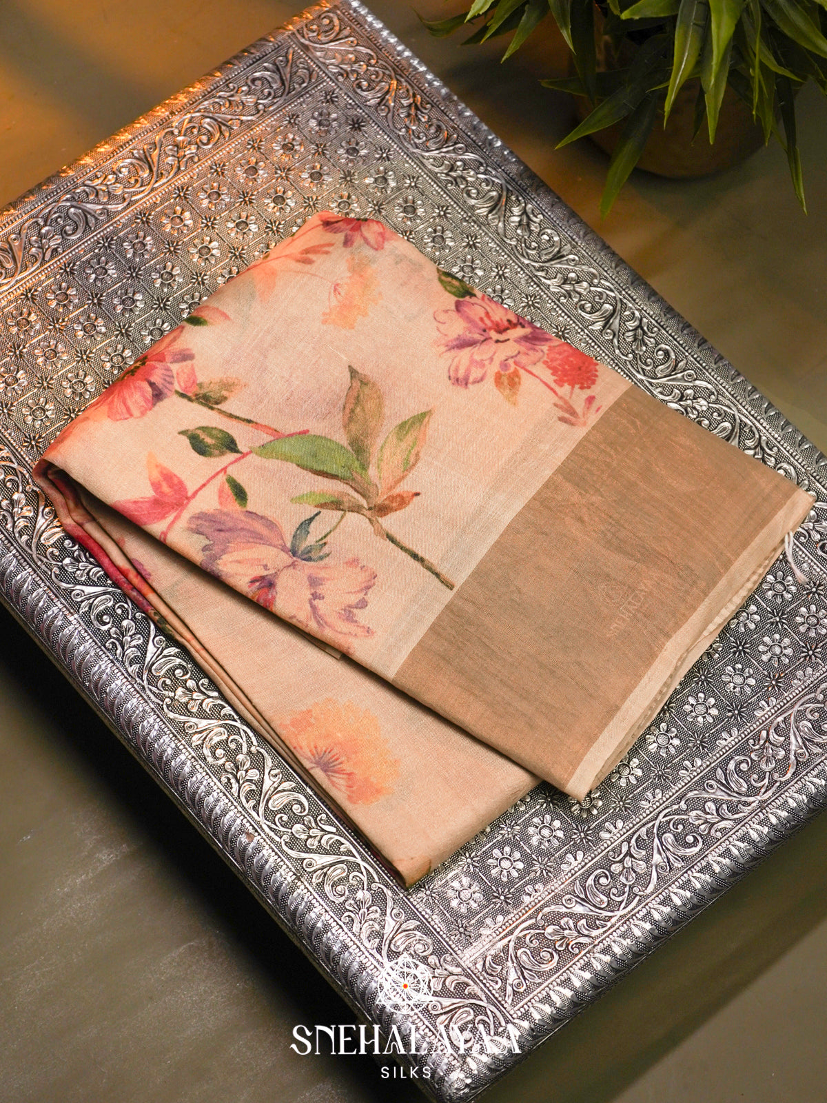 Peach  Tussar Saree