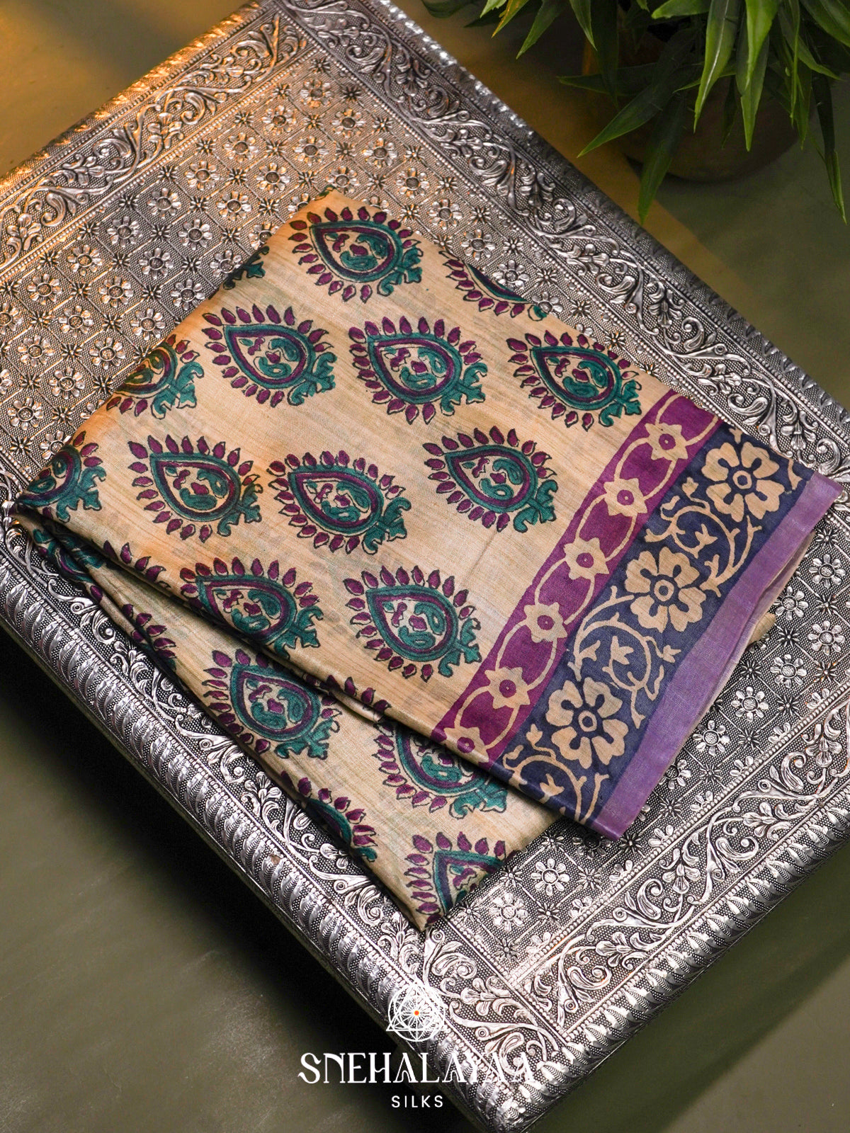 Beige  Tussar Saree