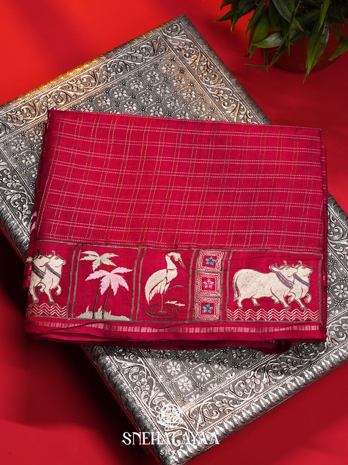 Ruby Red Tussar Saree
