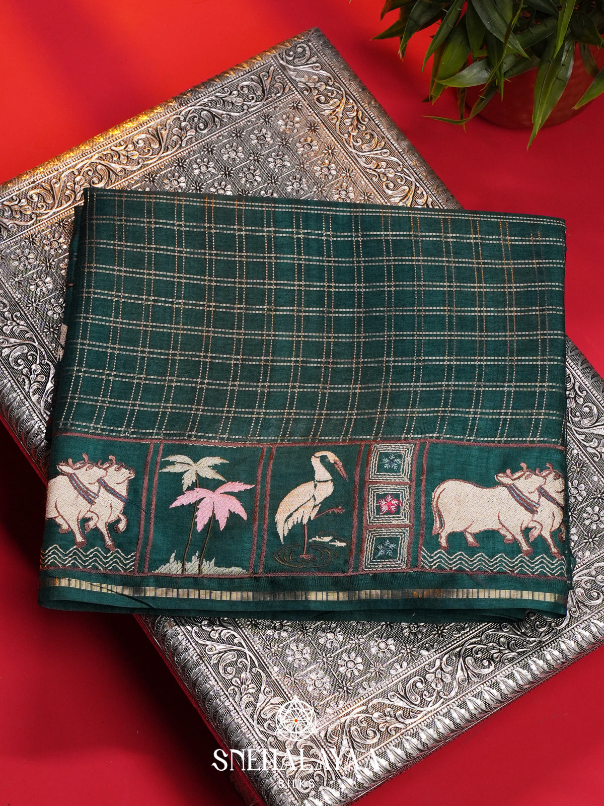Forest Green Tussar Saree