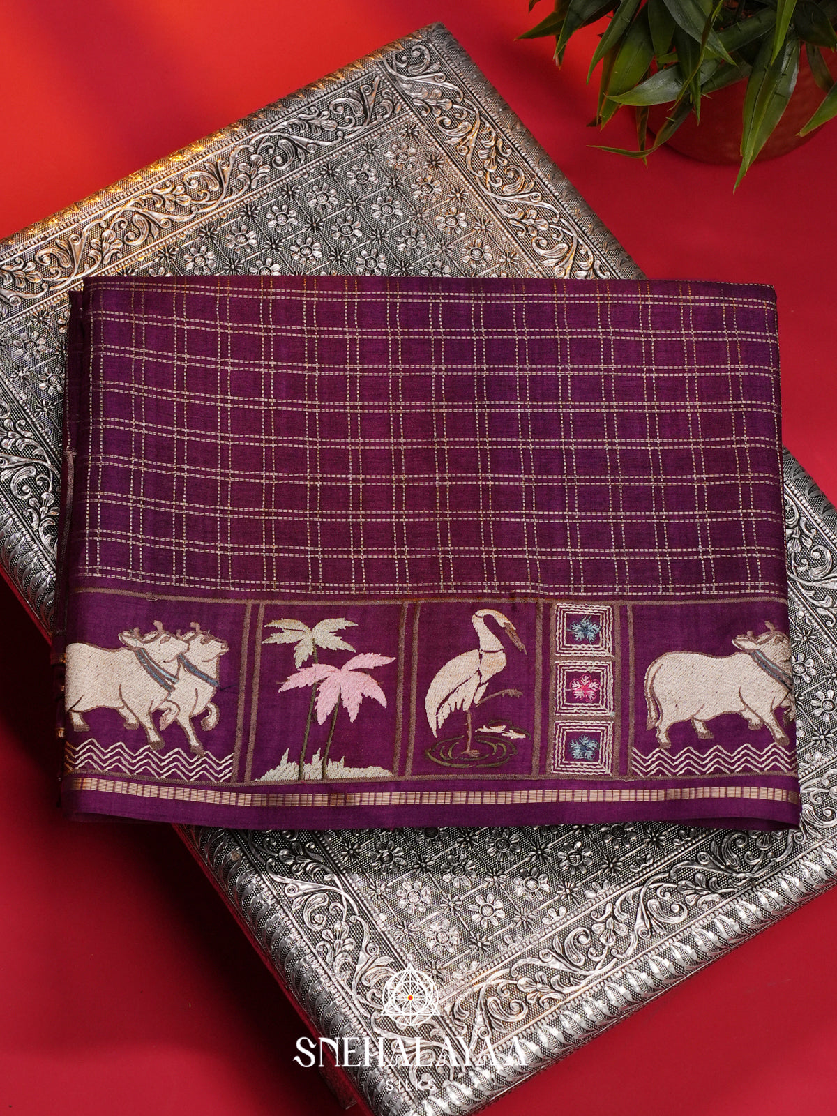 Magenta Tussar Saree