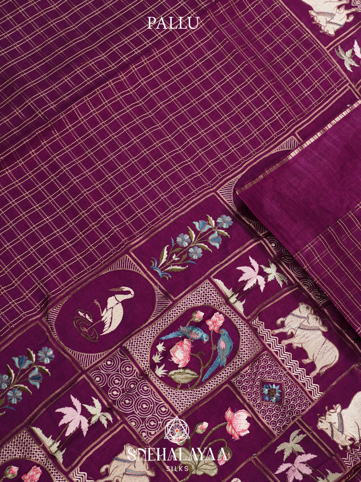 Magenta Tussar Saree