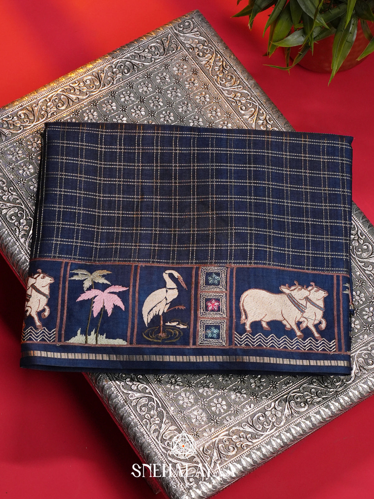 Ink Blue Tussar Saree