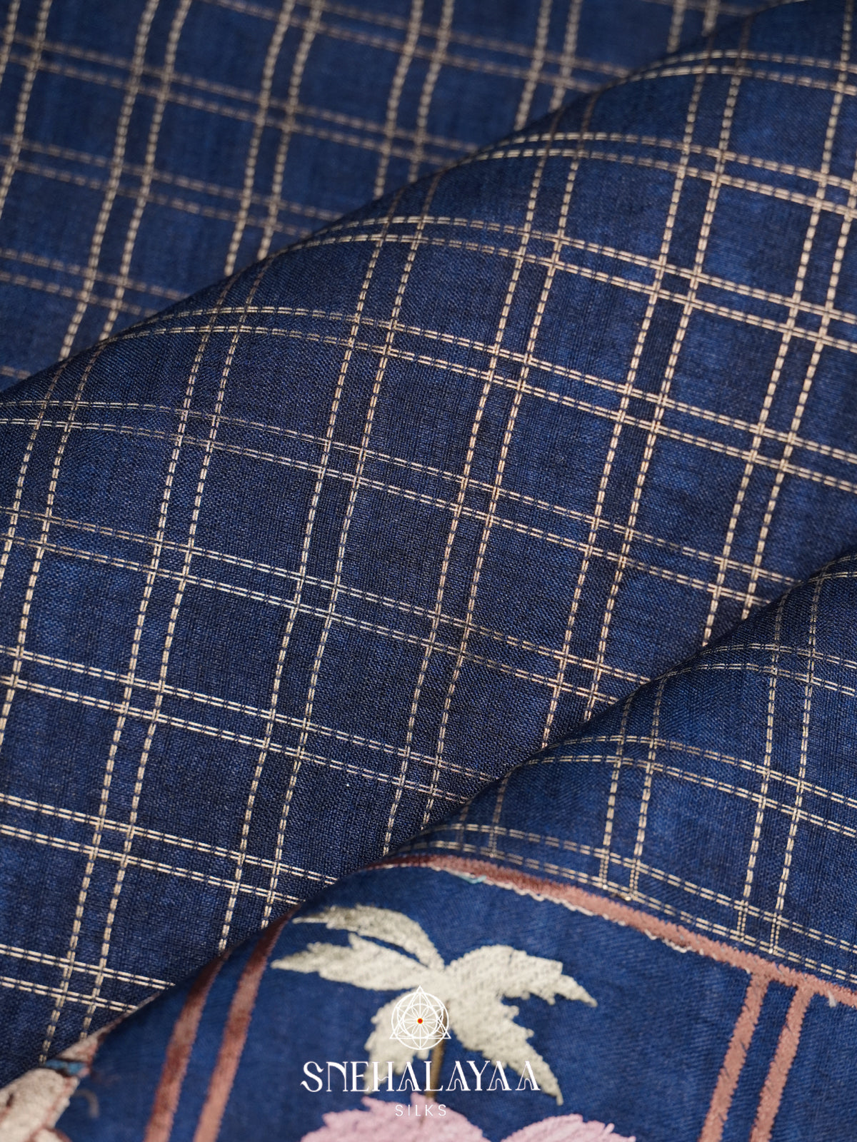 Ink Blue Tussar Saree