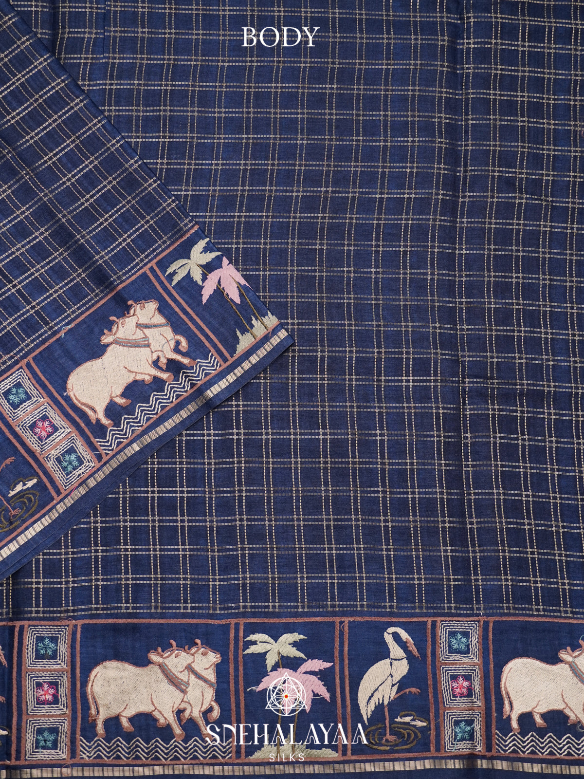 Ink Blue Tussar Saree