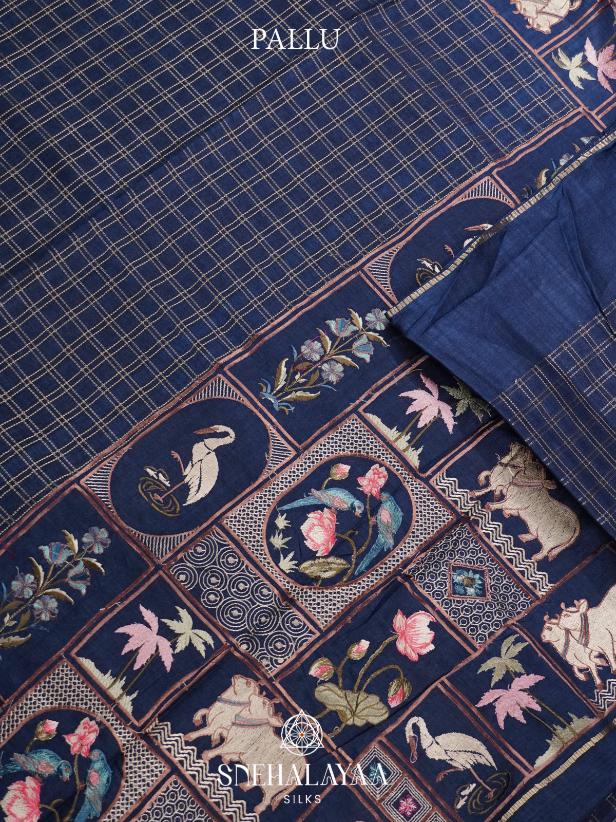 Ink Blue Tussar Saree