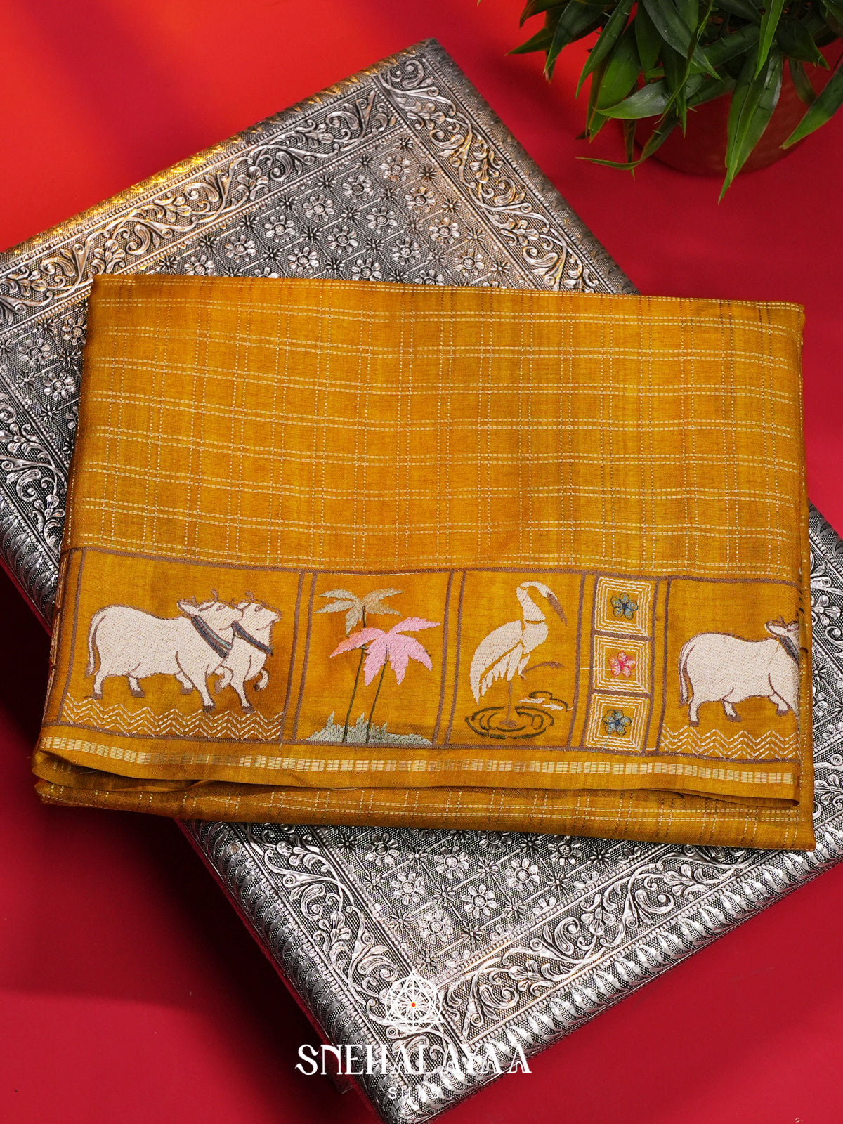 Mango Yellow Tussar Saree