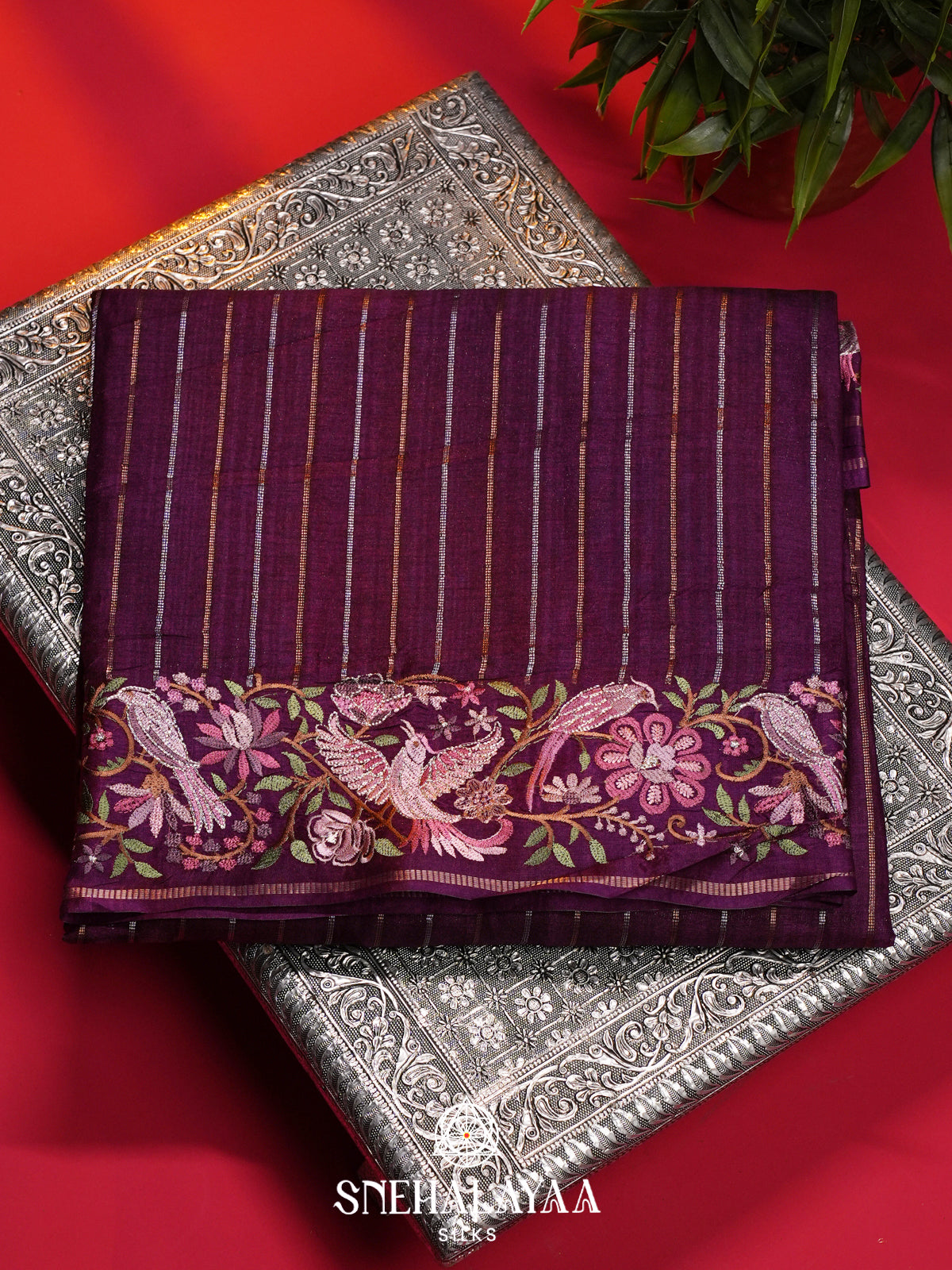 Magenta Tussar Saree