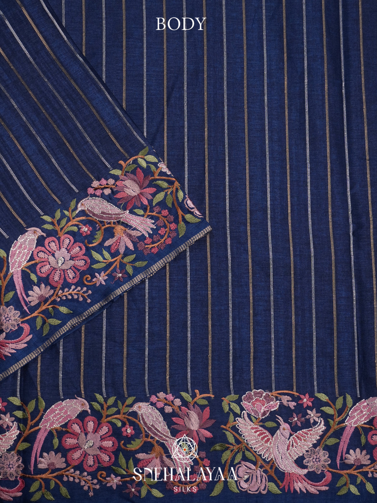 Navy Blue Tussar Saree