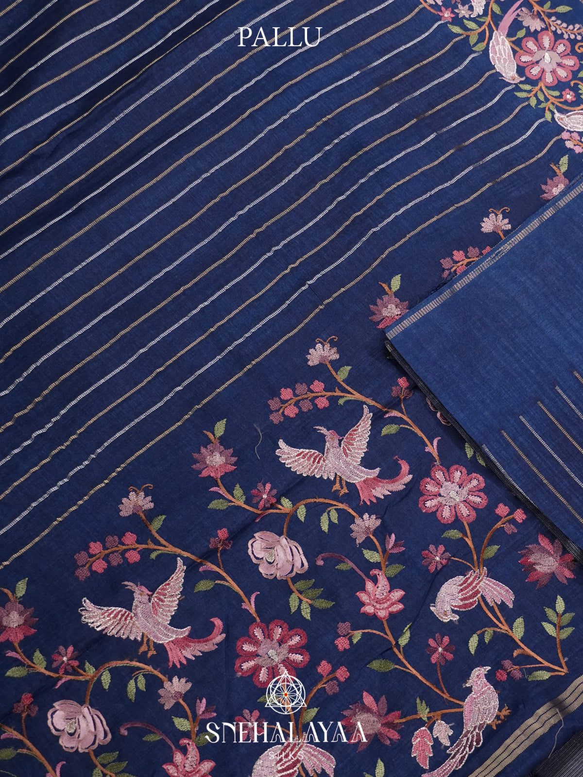 Navy Blue Tussar Saree