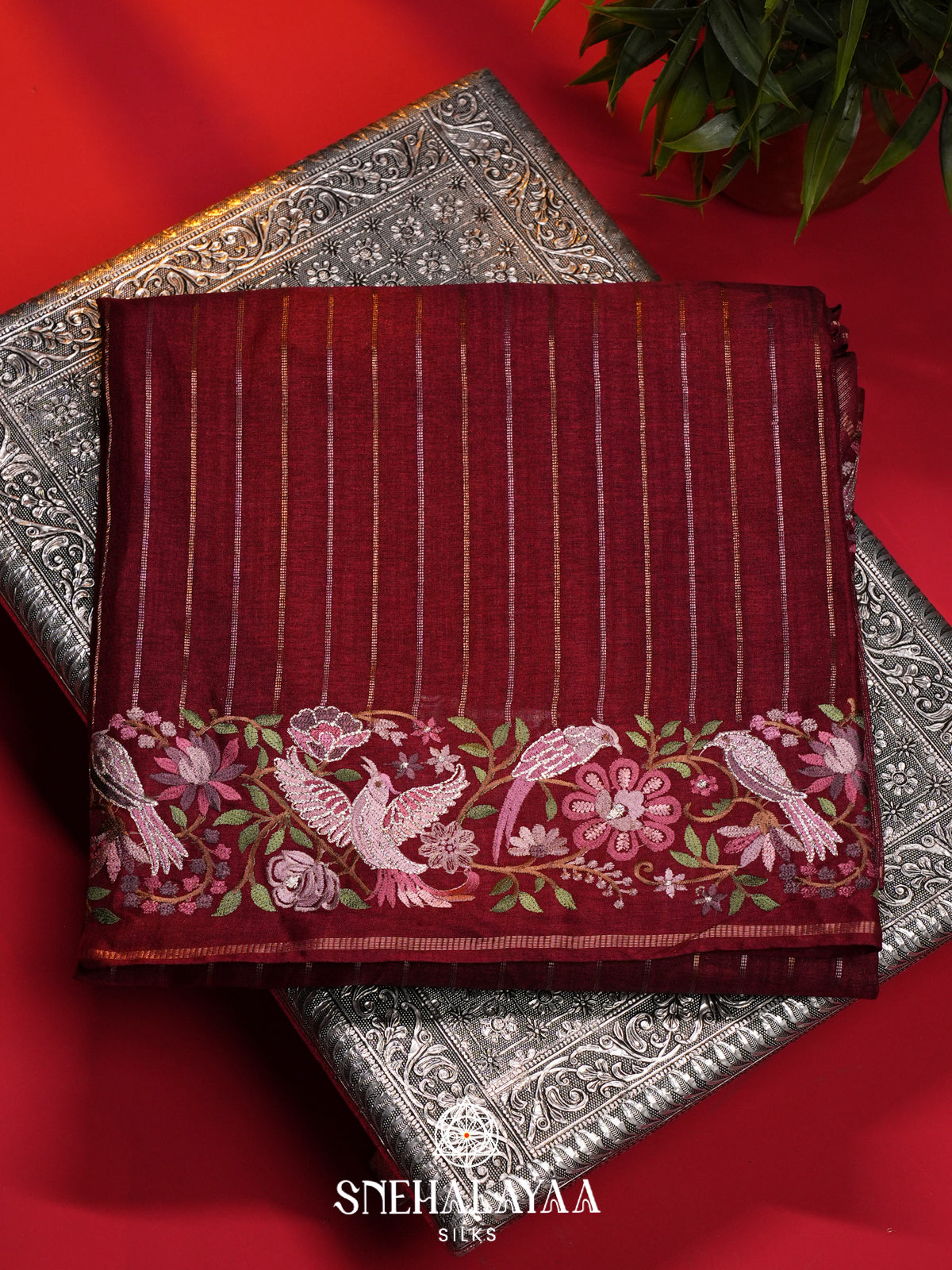 Maroon Tussar Saree