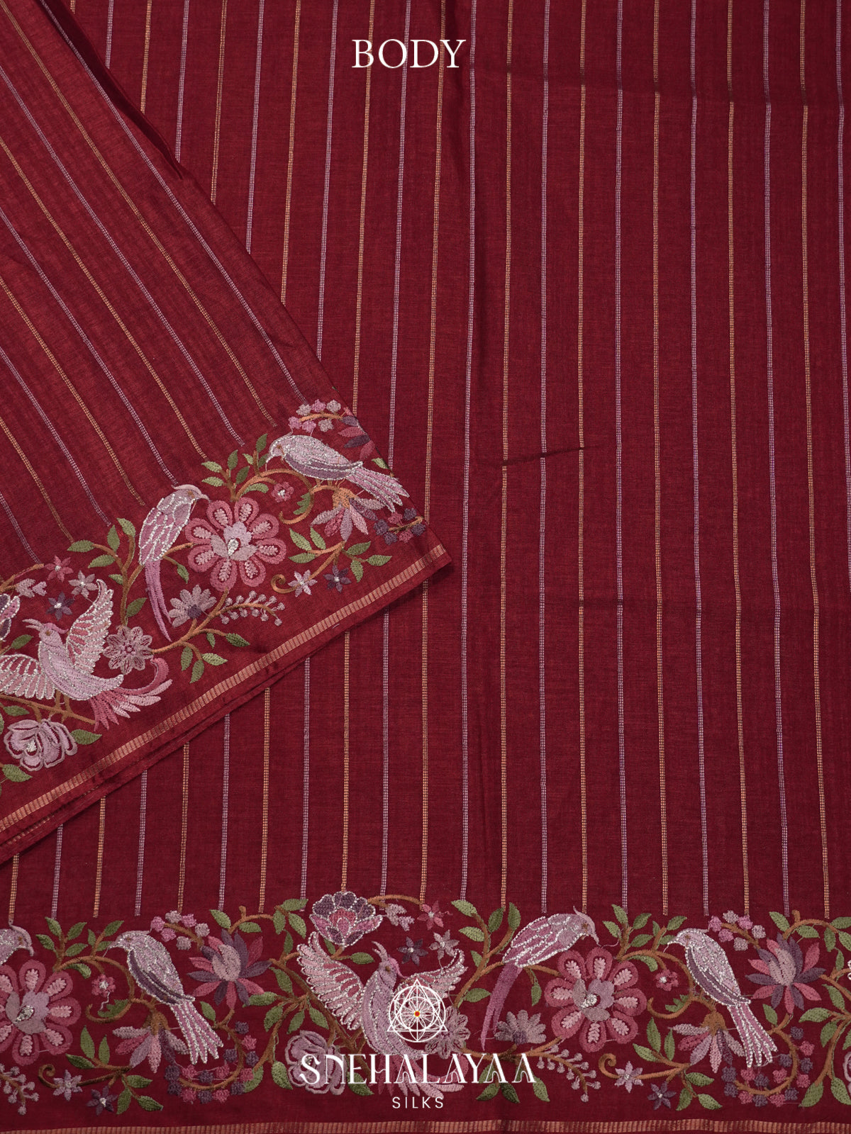 Maroon Tussar Saree
