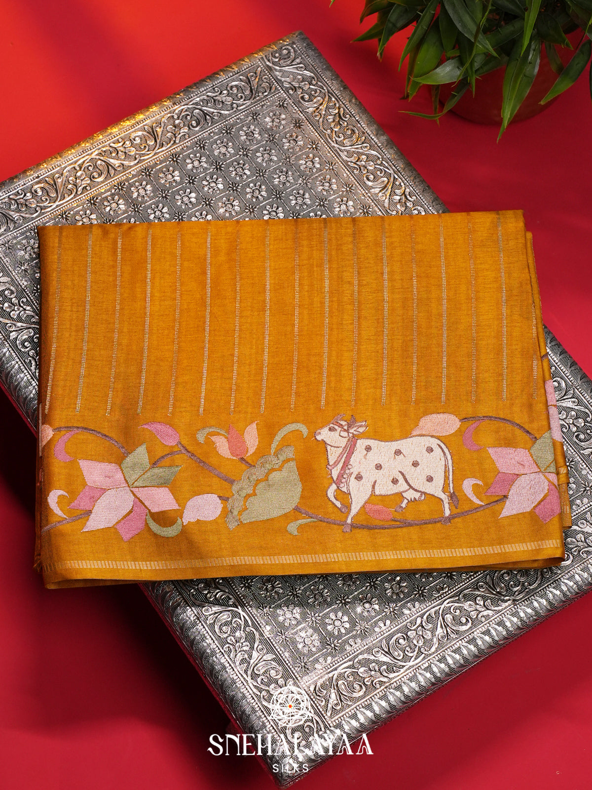 Mango Yellow Tussar Saree