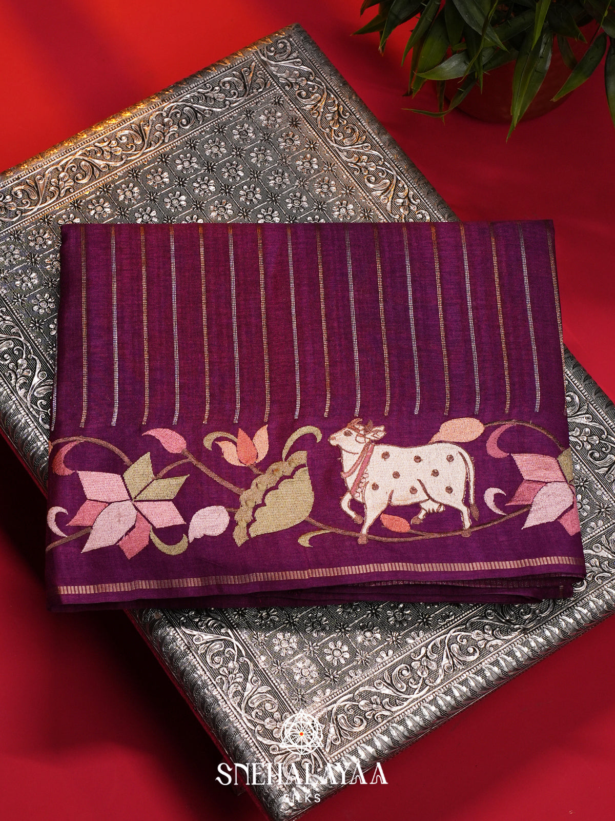Magenta Tussar Saree